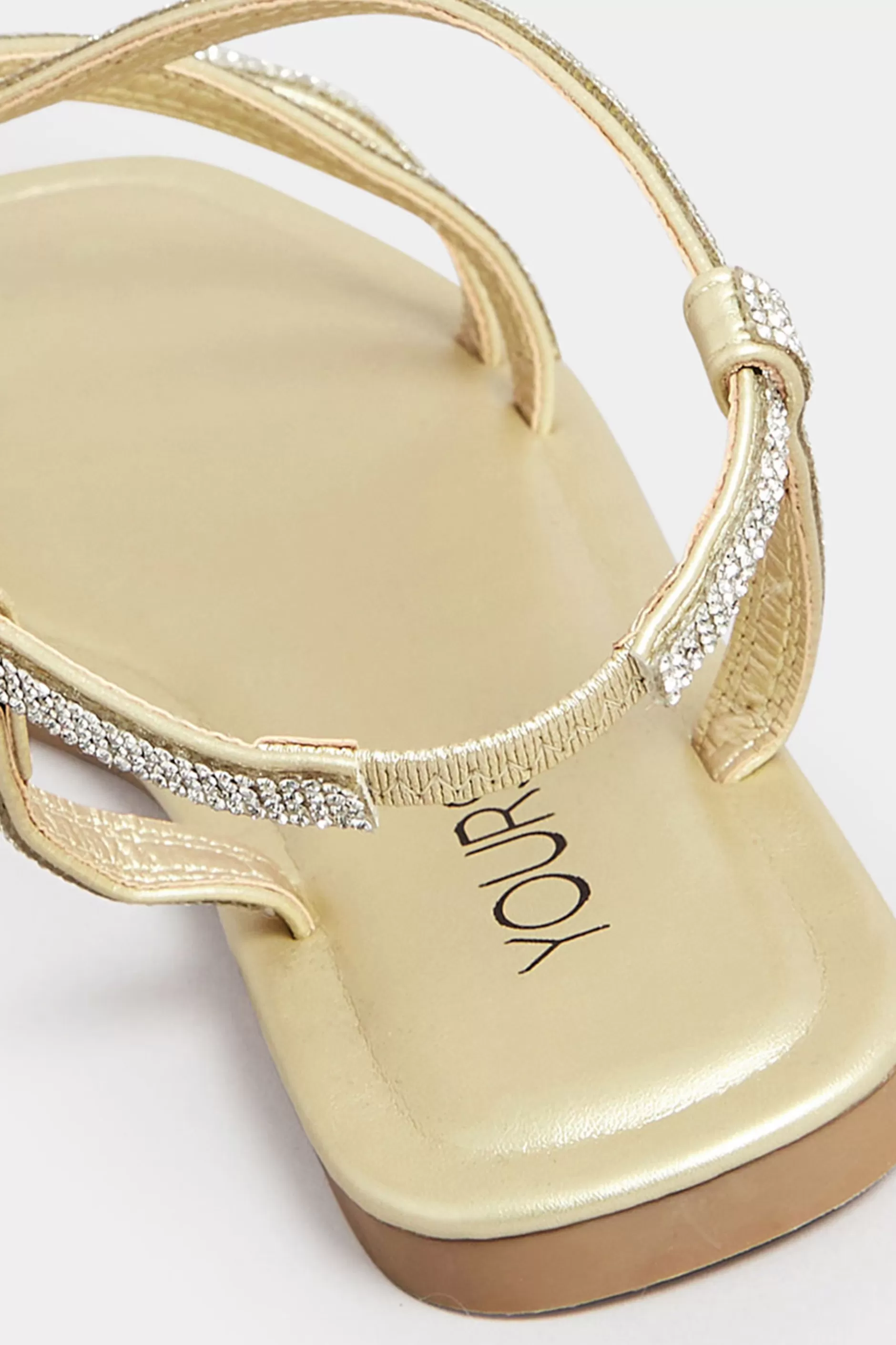 Women M&Co Sandals>Yours Yours Curve Gold Diamante Strap Sandals In Wide E Fit & Extra Wide Eee Fit