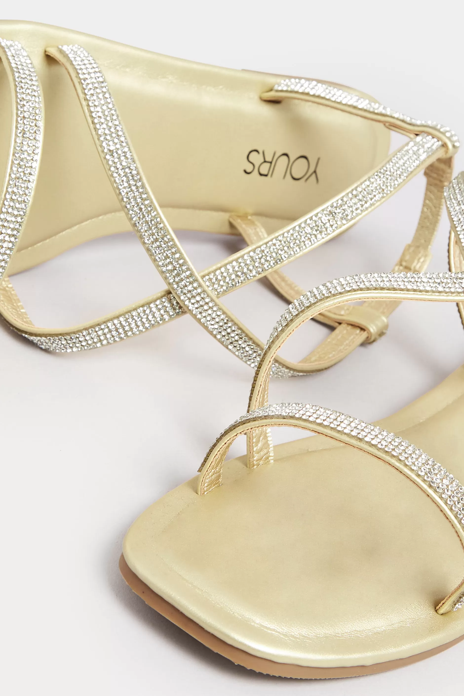 Women M&Co Sandals>Yours Yours Curve Gold Diamante Strap Sandals In Wide E Fit & Extra Wide Eee Fit