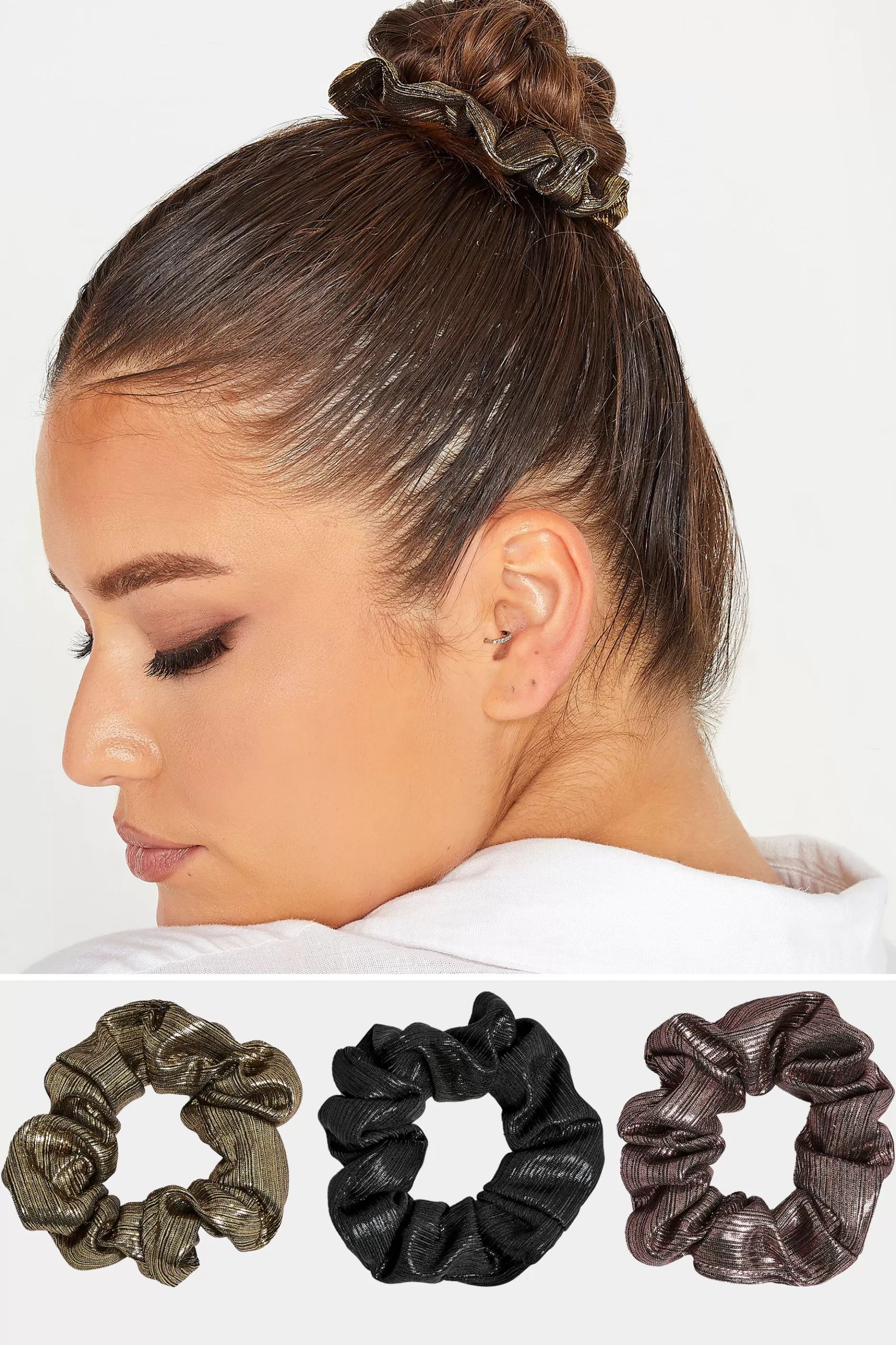 Women M&Co Hair Accessories>Yours Yours Gold 3 Pack Shimmer Scrunchie Set