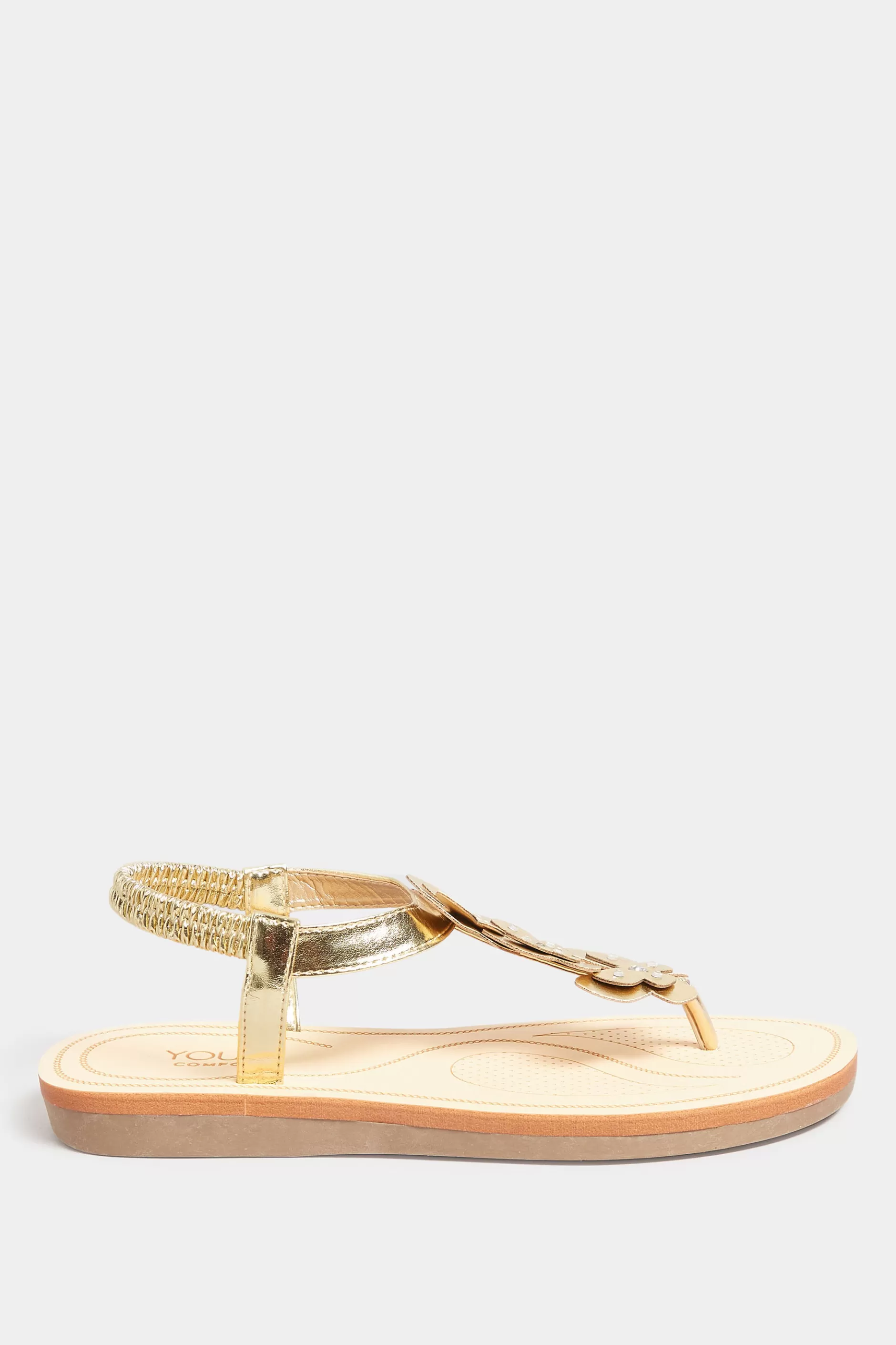 Women M&Co Flat Shoes>Yours Yours Gold Diamante Butterfly Sandals In Extra Wide Eee Fit