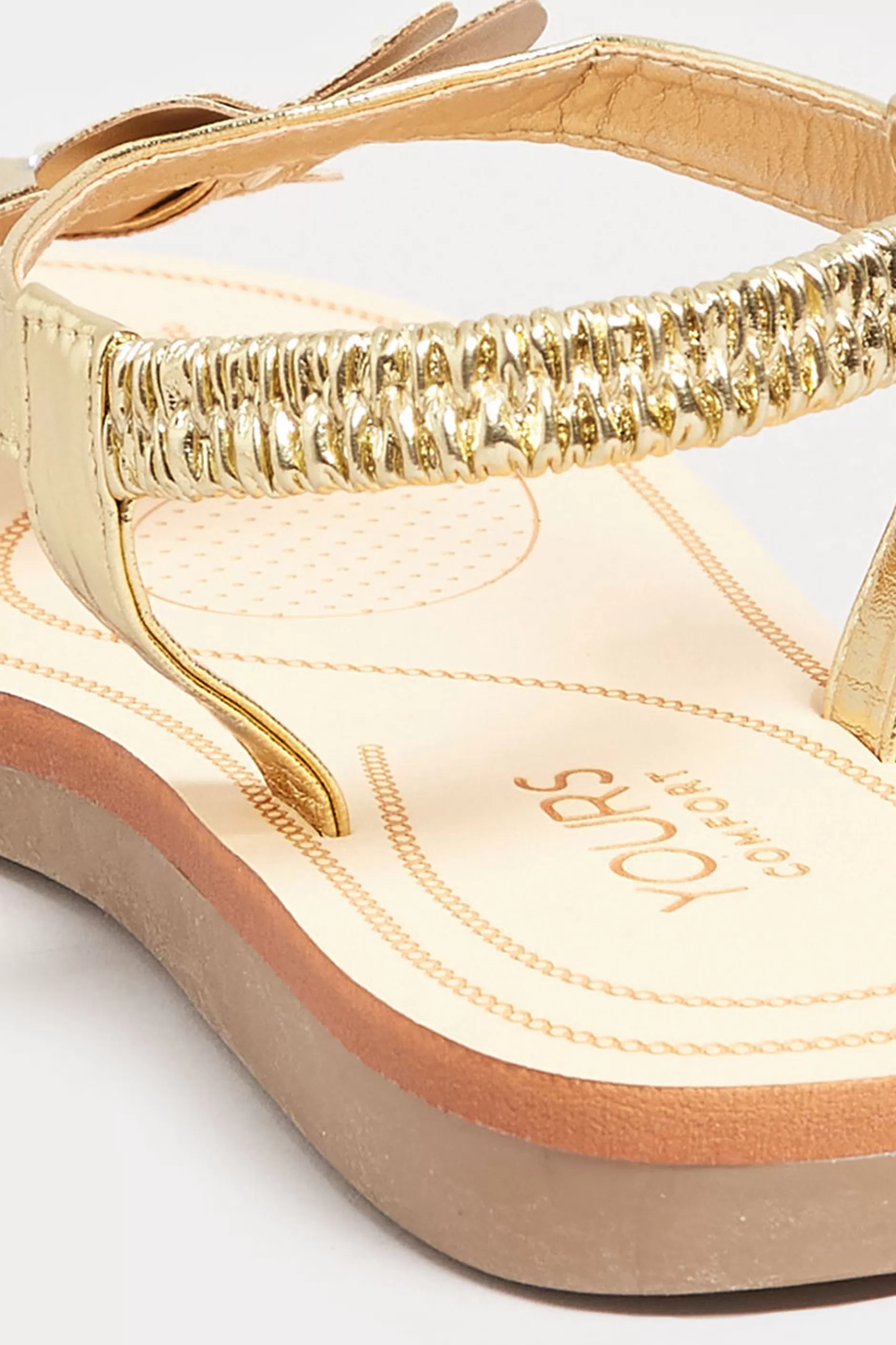 Women M&Co Flat Shoes>Yours Yours Gold Diamante Butterfly Sandals In Extra Wide Eee Fit