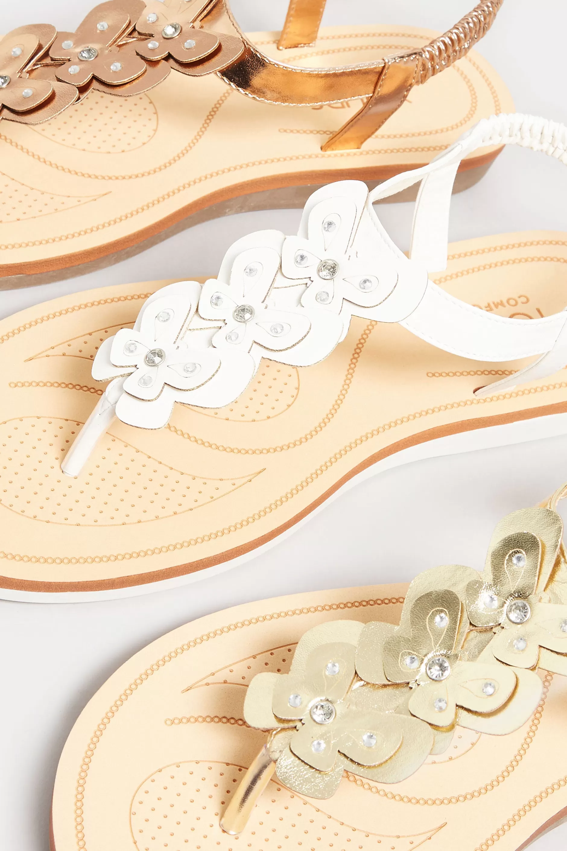 Women M&Co Flat Shoes>Yours Yours Gold Diamante Butterfly Sandals In Extra Wide Eee Fit
