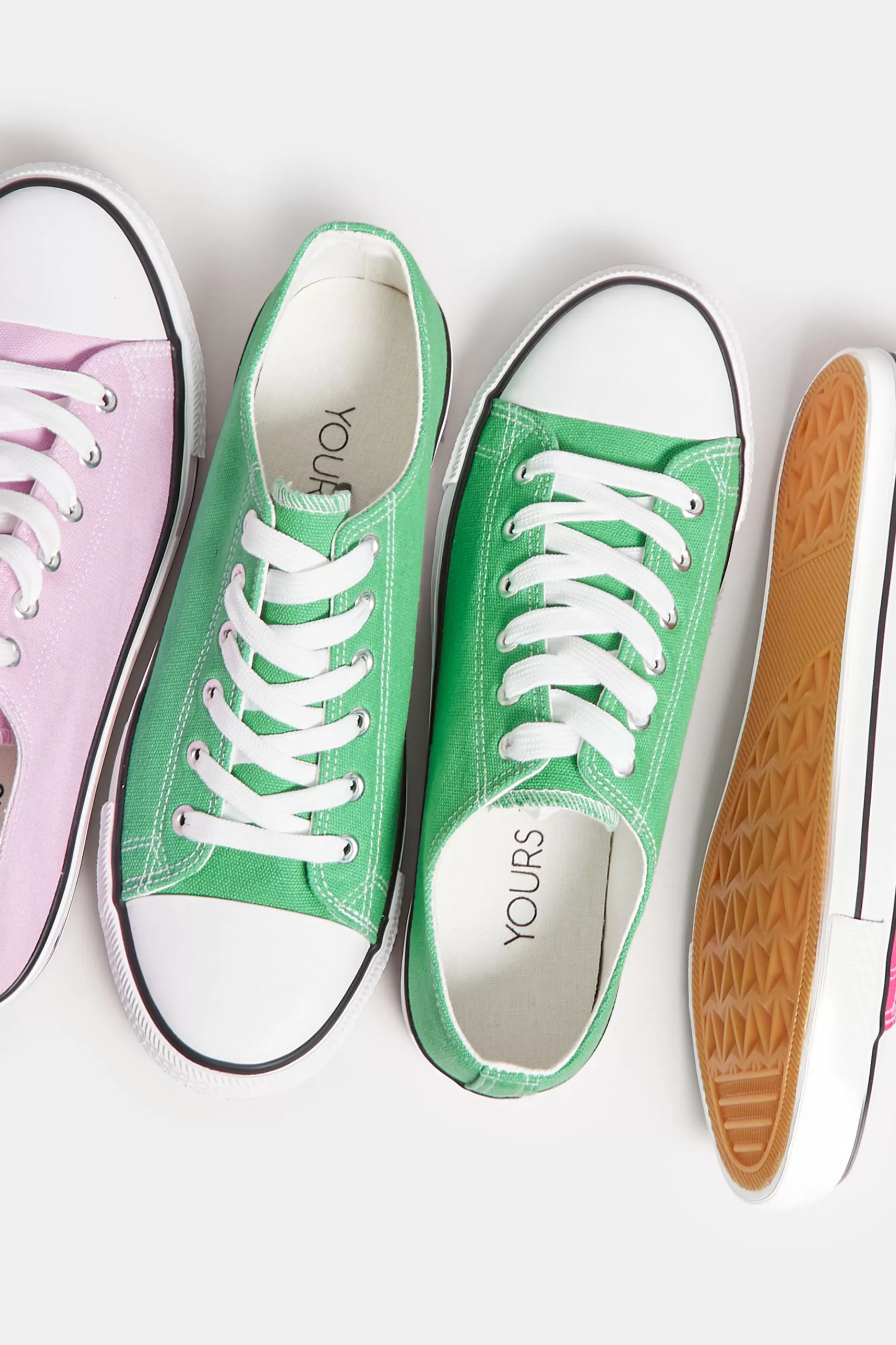 Women M&Co Trainers>Yours Yours Green Canvas Low Trainers In Wide E Fit