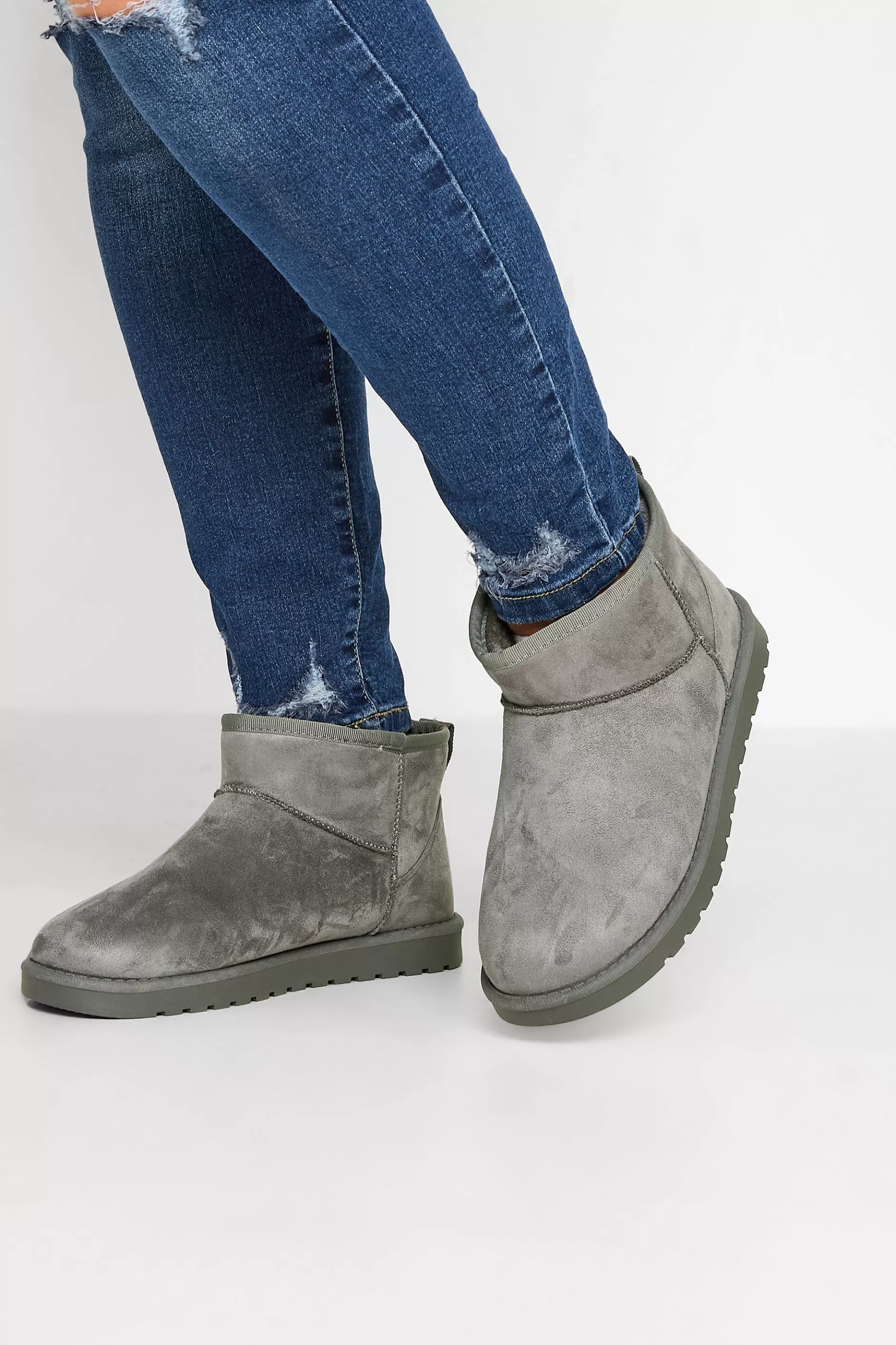 Women M&Co Boots>Yours Yours Grey Faux Suede Faux Fur Lined Ankle Boots In Wide E Fit & Extra Wide Eee Fit