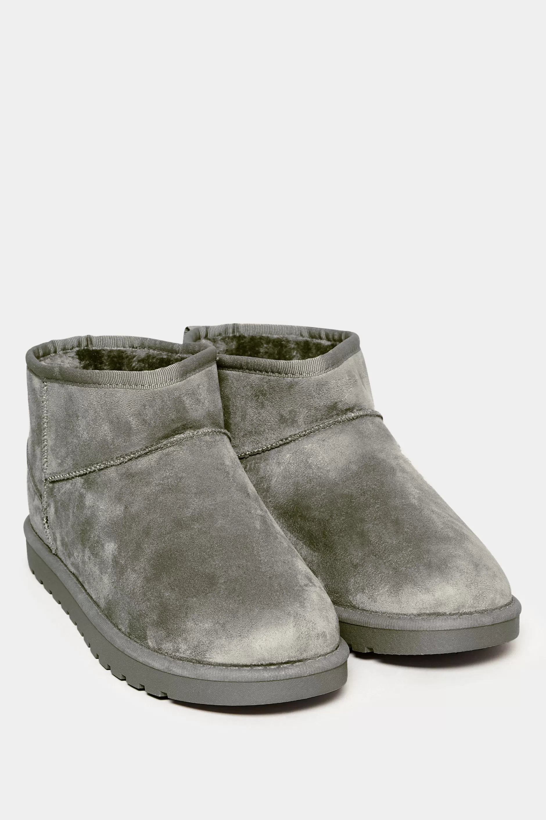 Women M&Co Boots>Yours Yours Grey Faux Suede Faux Fur Lined Ankle Boots In Wide E Fit & Extra Wide Eee Fit
