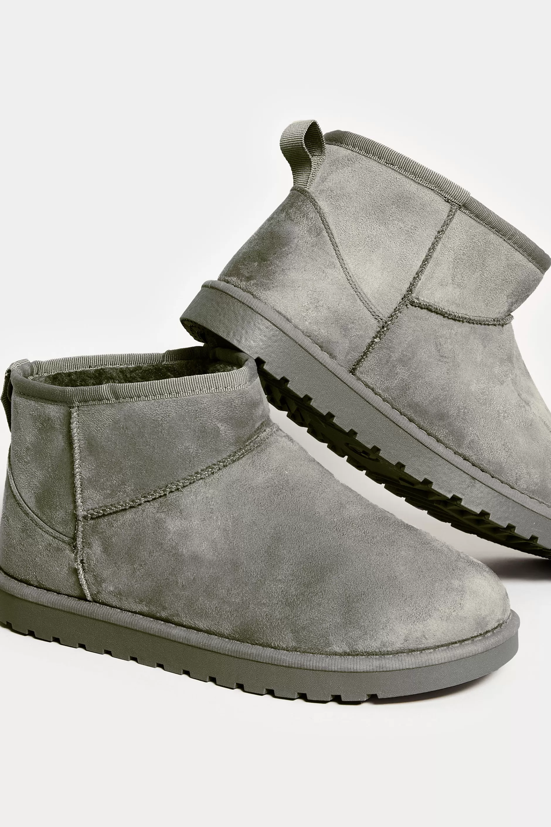 Women M&Co Boots>Yours Yours Grey Faux Suede Faux Fur Lined Ankle Boots In Wide E Fit & Extra Wide Eee Fit