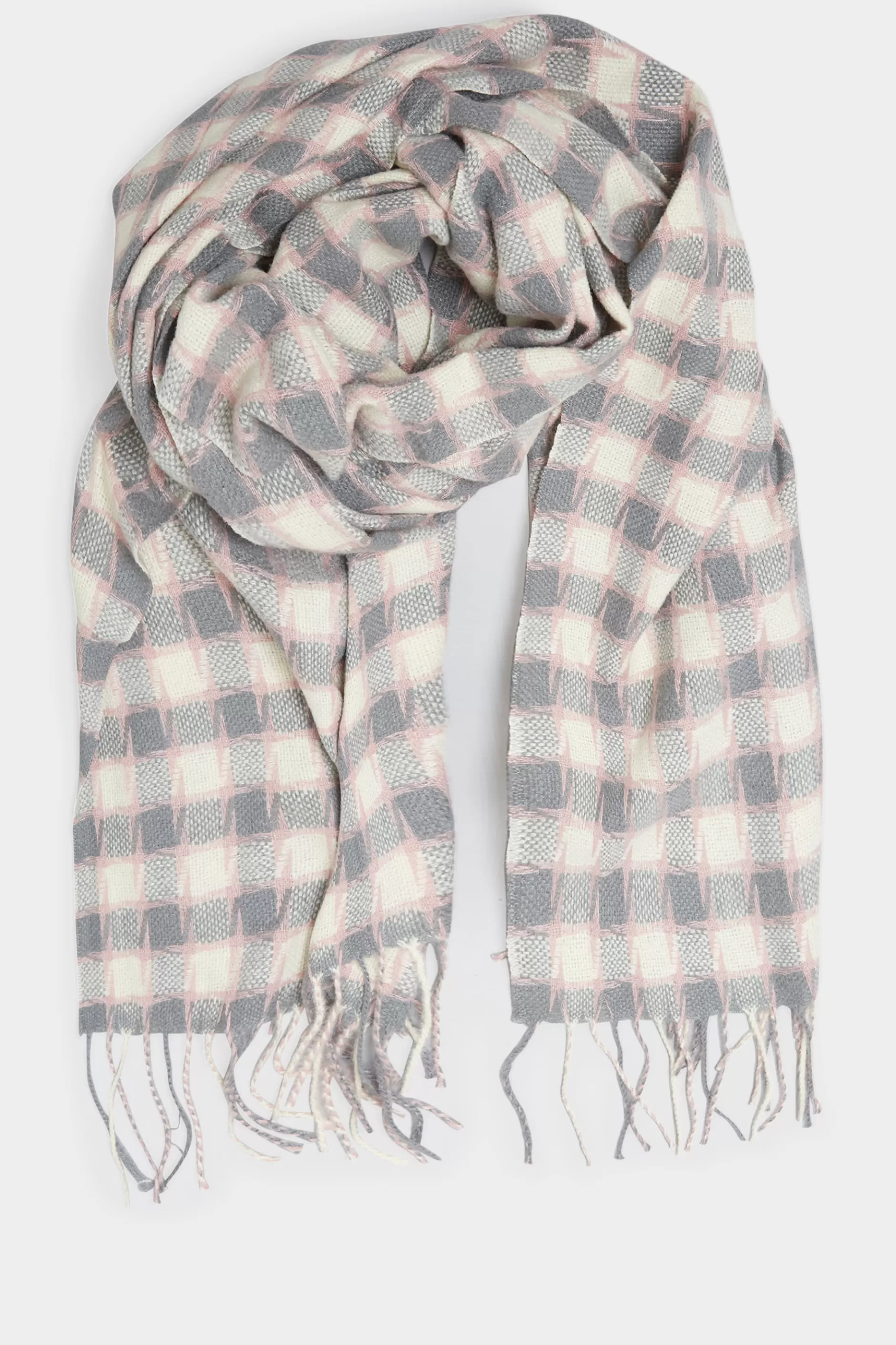 Women M&Co Scarves>Yours Yours Grey Square Check Tassel Scarf