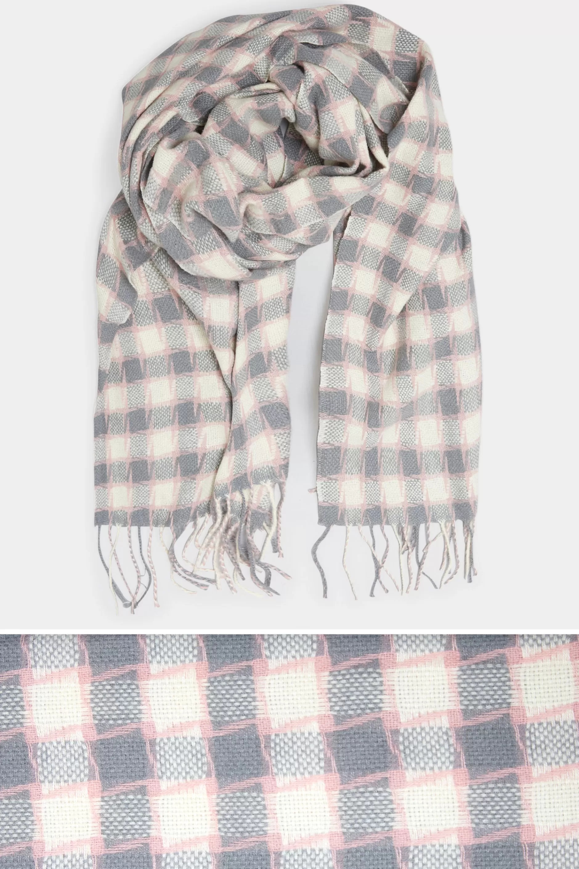 Women M&Co Scarves>Yours Yours Grey Square Check Tassel Scarf