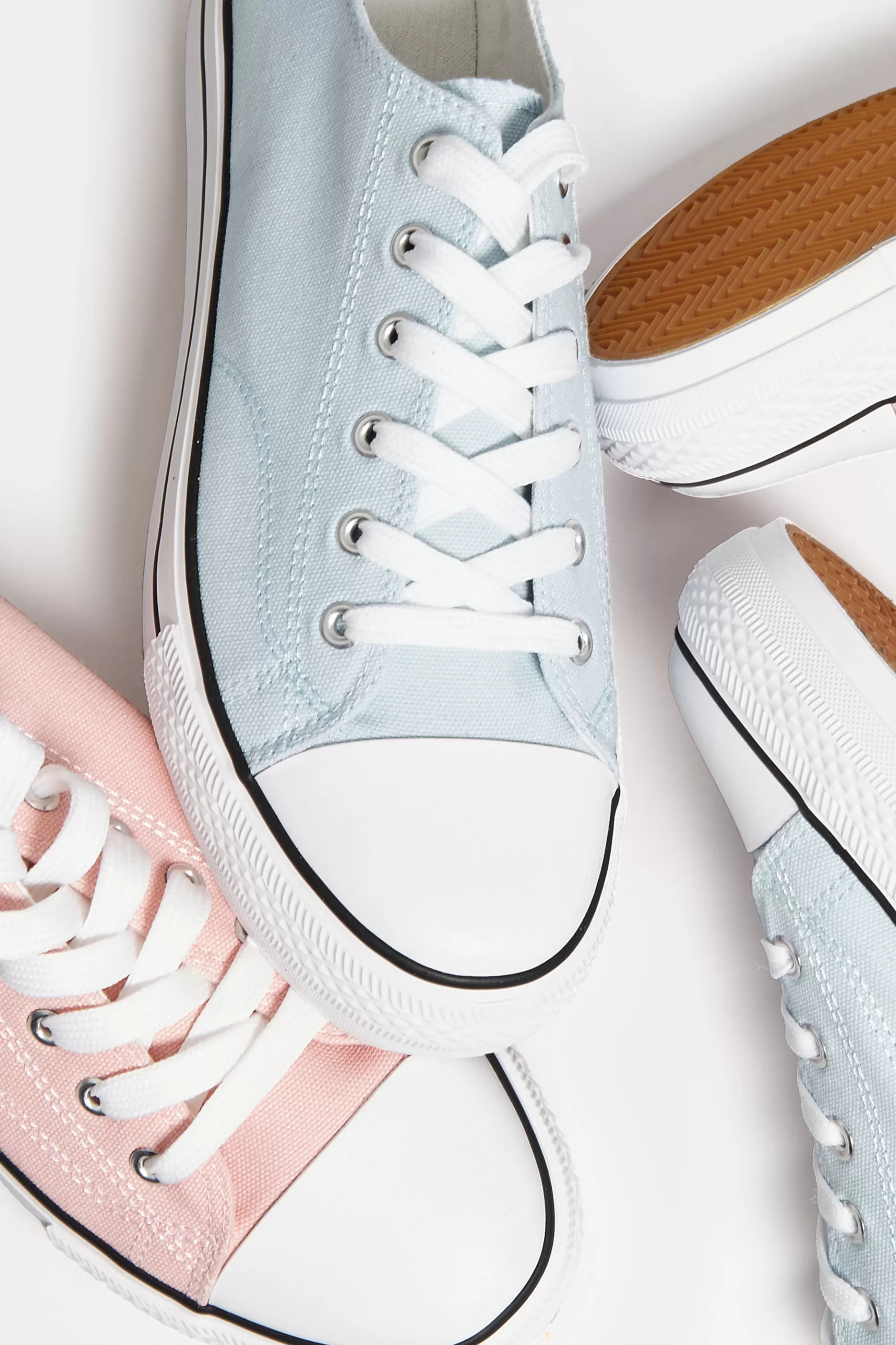 Women M&Co Trainers>Yours Yours Light Blue Canvas Platform Sole Low Trainers In Wide E Fit