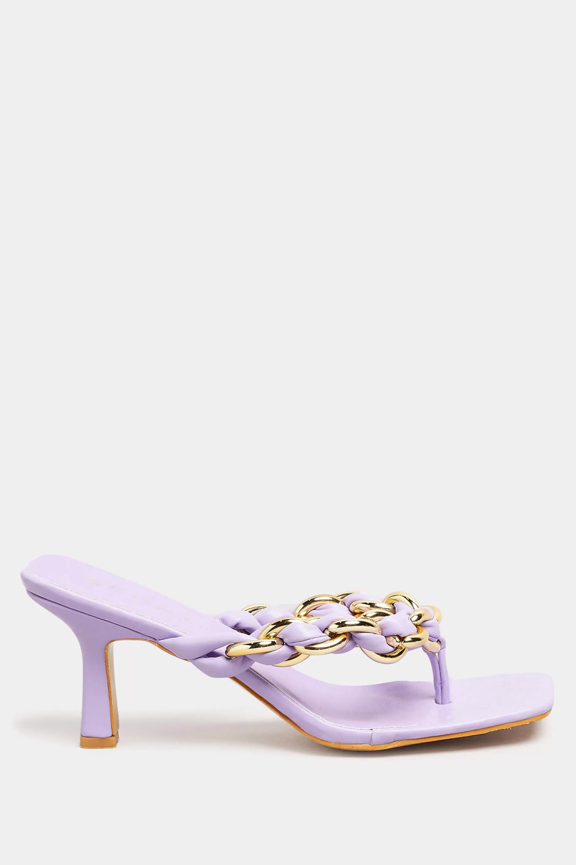 Women M&Co Mules & Sliders>Yours Yours Lilac Purple Square Toe Post Chain Mules In Standard Fit