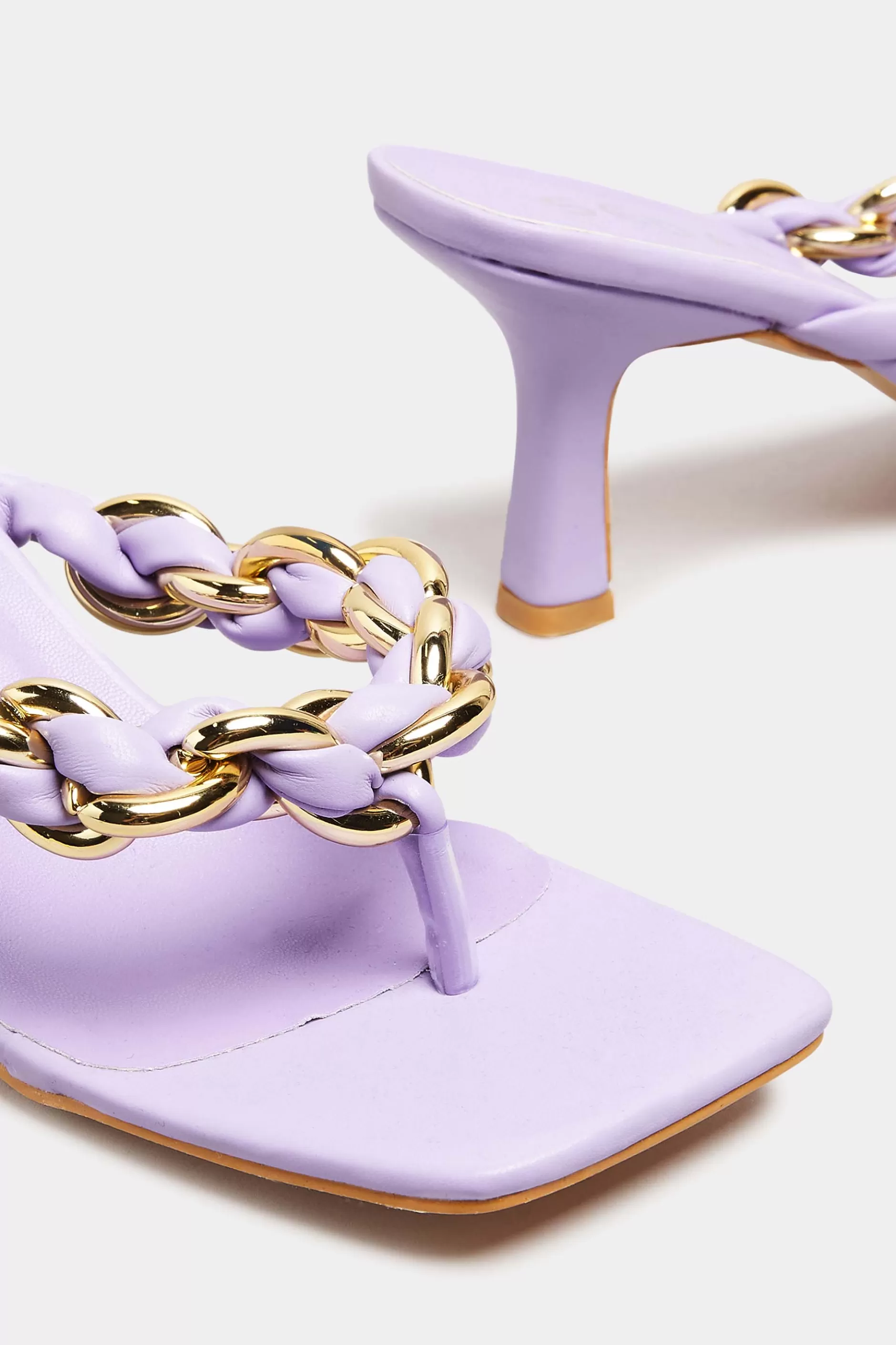 Women M&Co Mules & Sliders>Yours Yours Lilac Purple Square Toe Post Chain Mules In Standard Fit