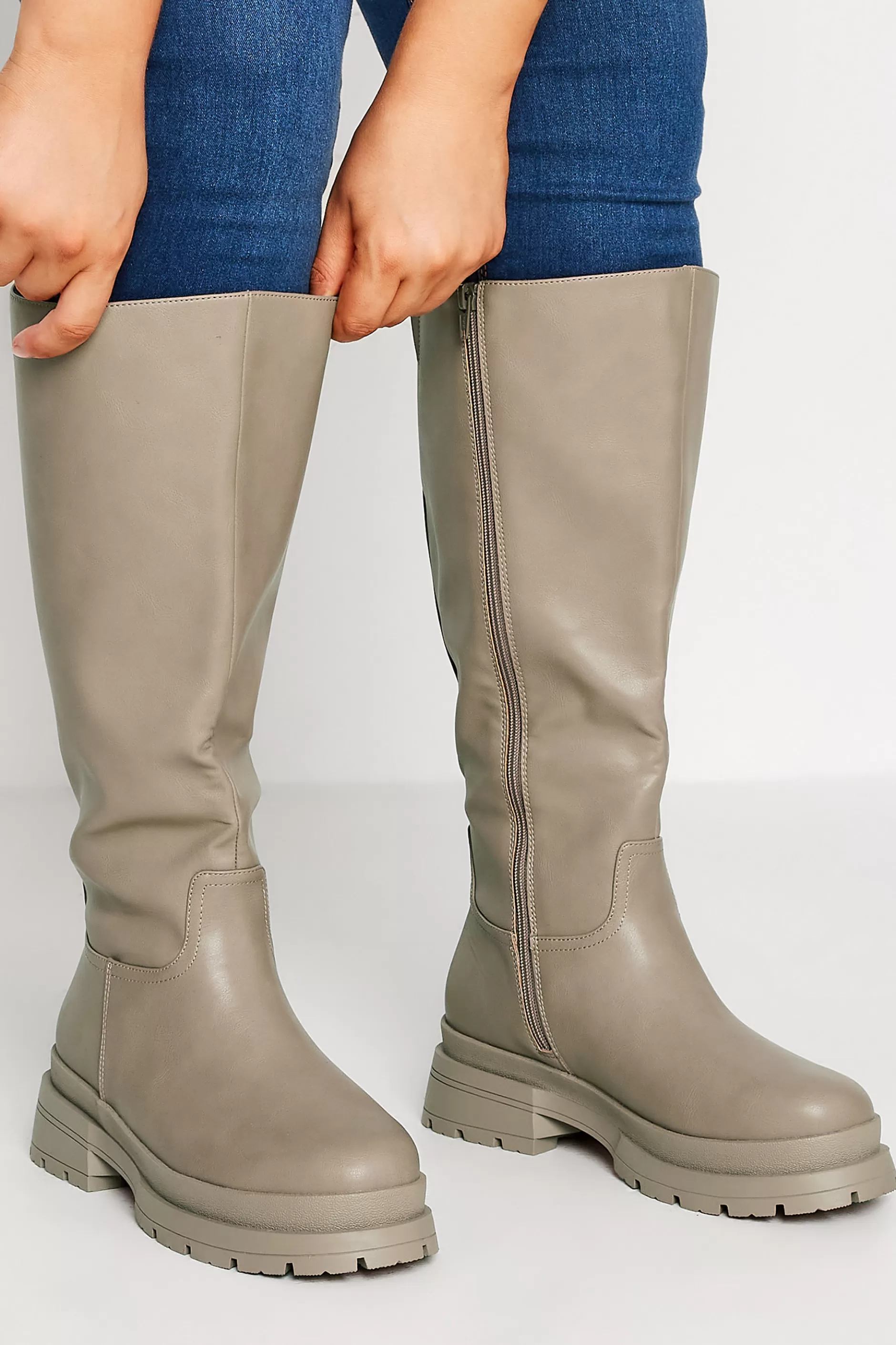 Women M&Co Boots>Yours Yours Limited Collection Beige Brown Faux Leather Knee High Boots In Extra Wide Eee Fit