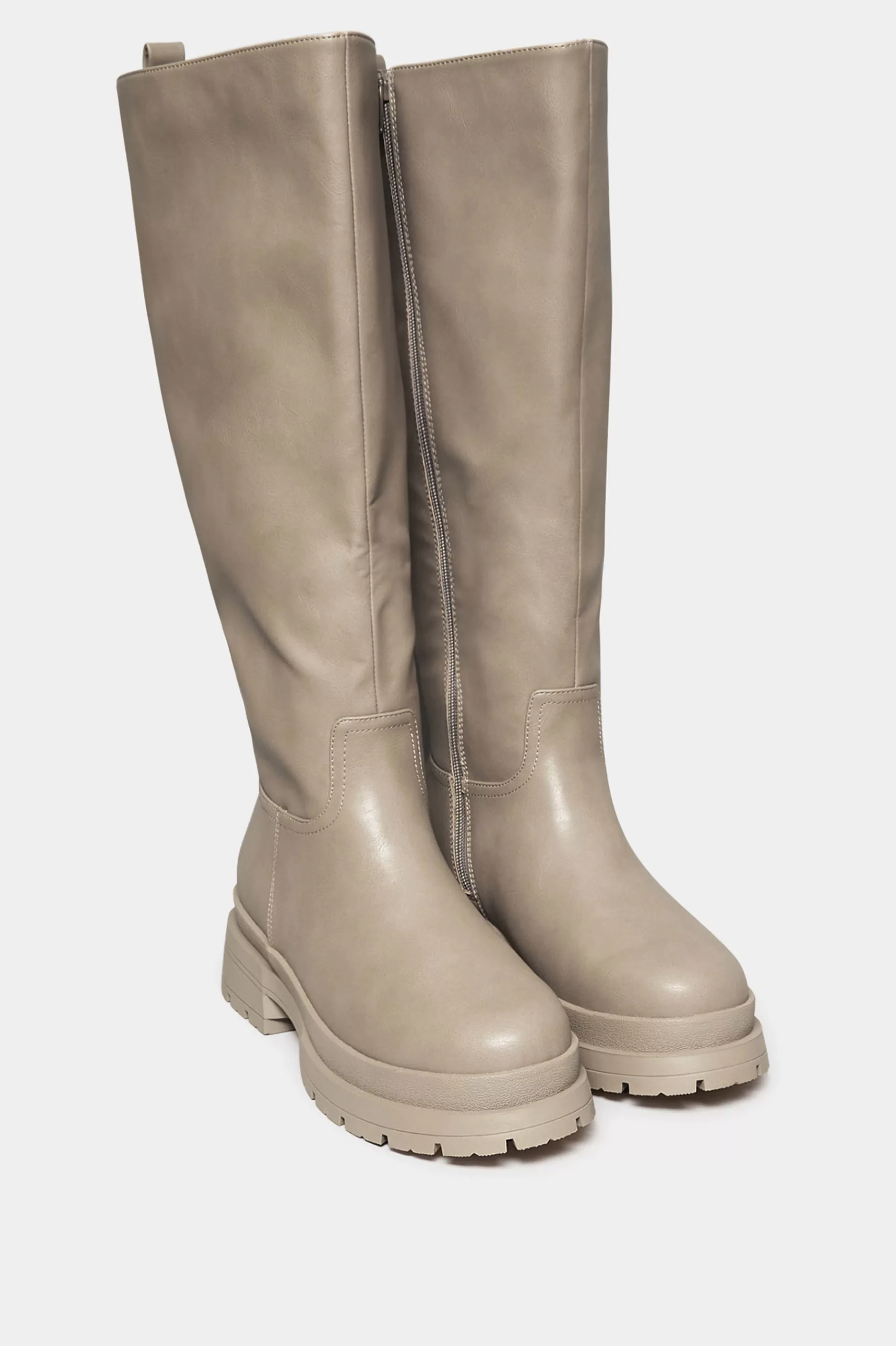 Women M&Co Boots>Yours Yours Limited Collection Beige Brown Faux Leather Knee High Boots In Extra Wide Eee Fit