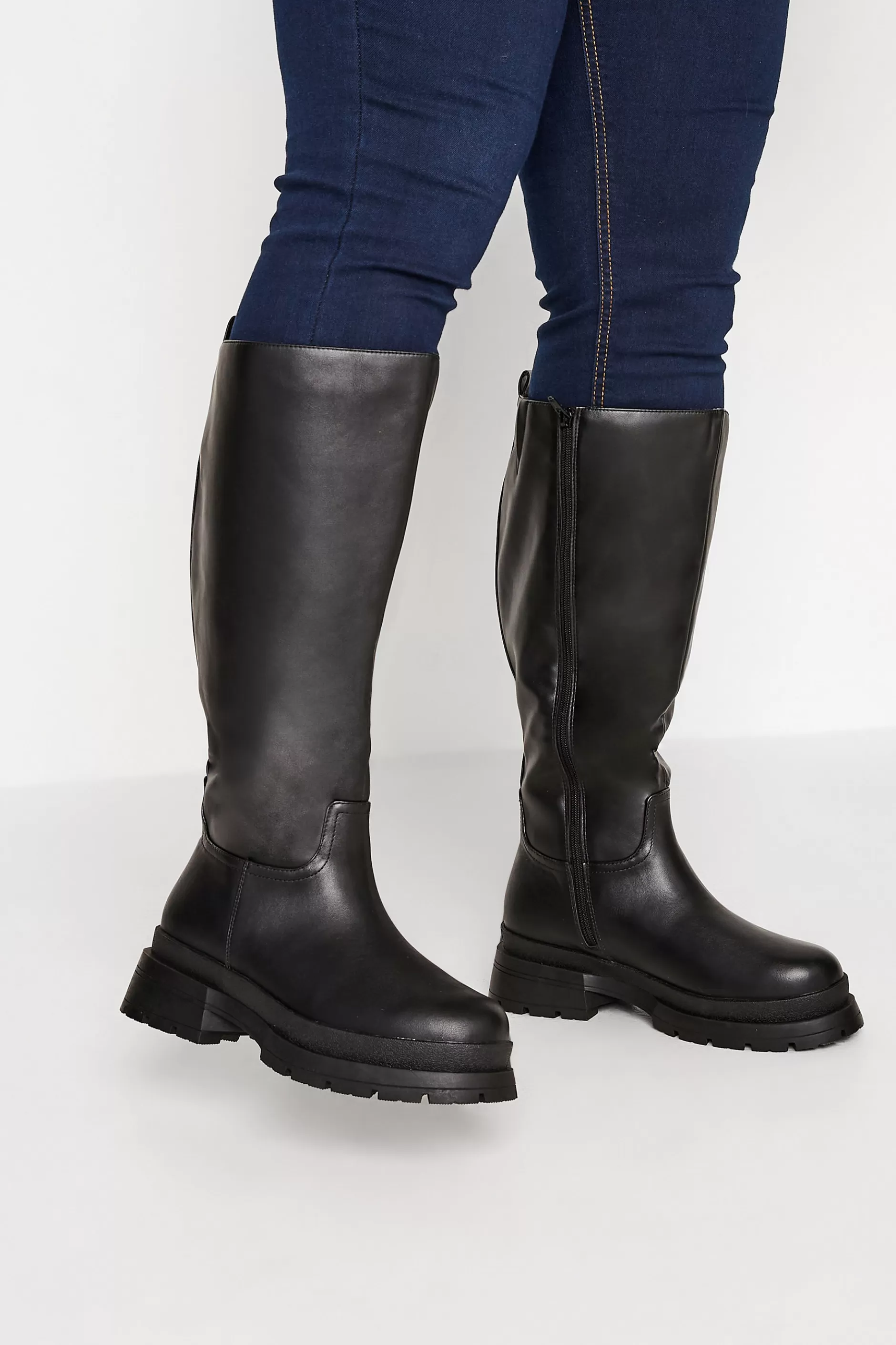 Women M Co Boots Yours Yours Limited Collection Black Faux Leather Pull On Knee High Boots In Extra Wide Eee Fit LadysStyle