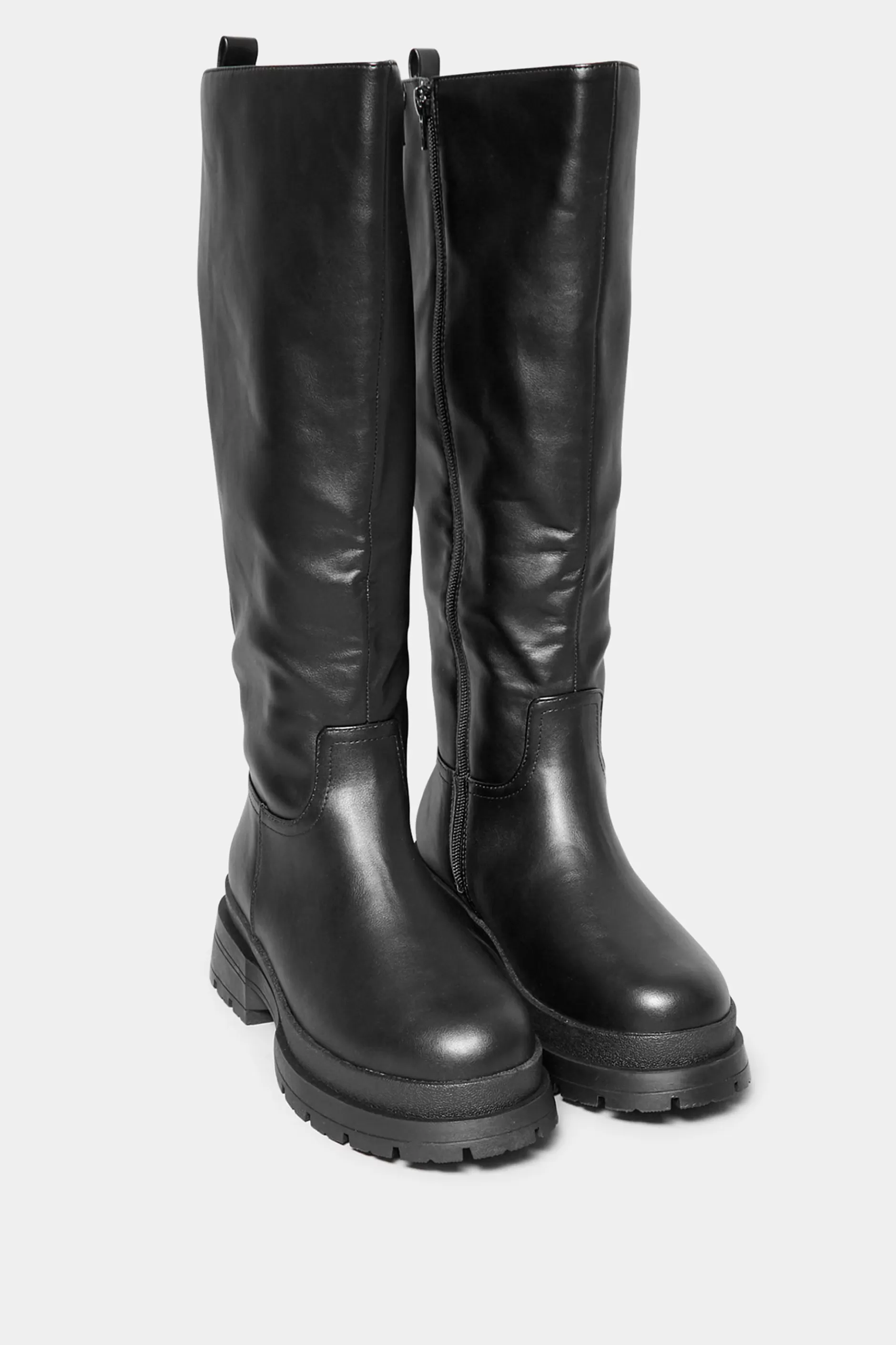 Women M&Co Boots>Yours Yours Limited Collection Black Faux Leather Pull On Knee High Boots In Extra Wide Eee Fit