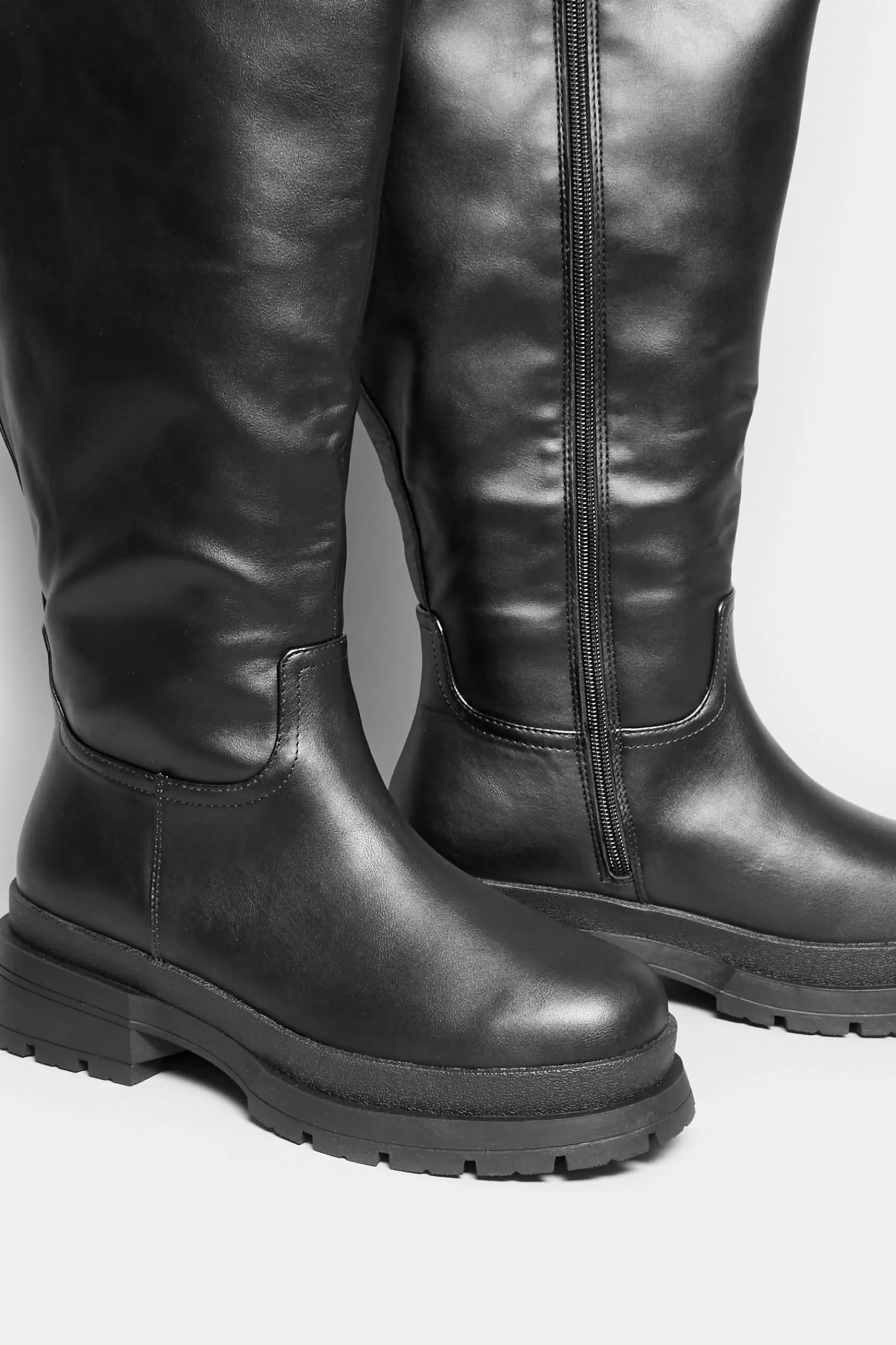 Women M&Co Boots>Yours Yours Limited Collection Black Faux Leather Pull On Knee High Boots In Extra Wide Eee Fit