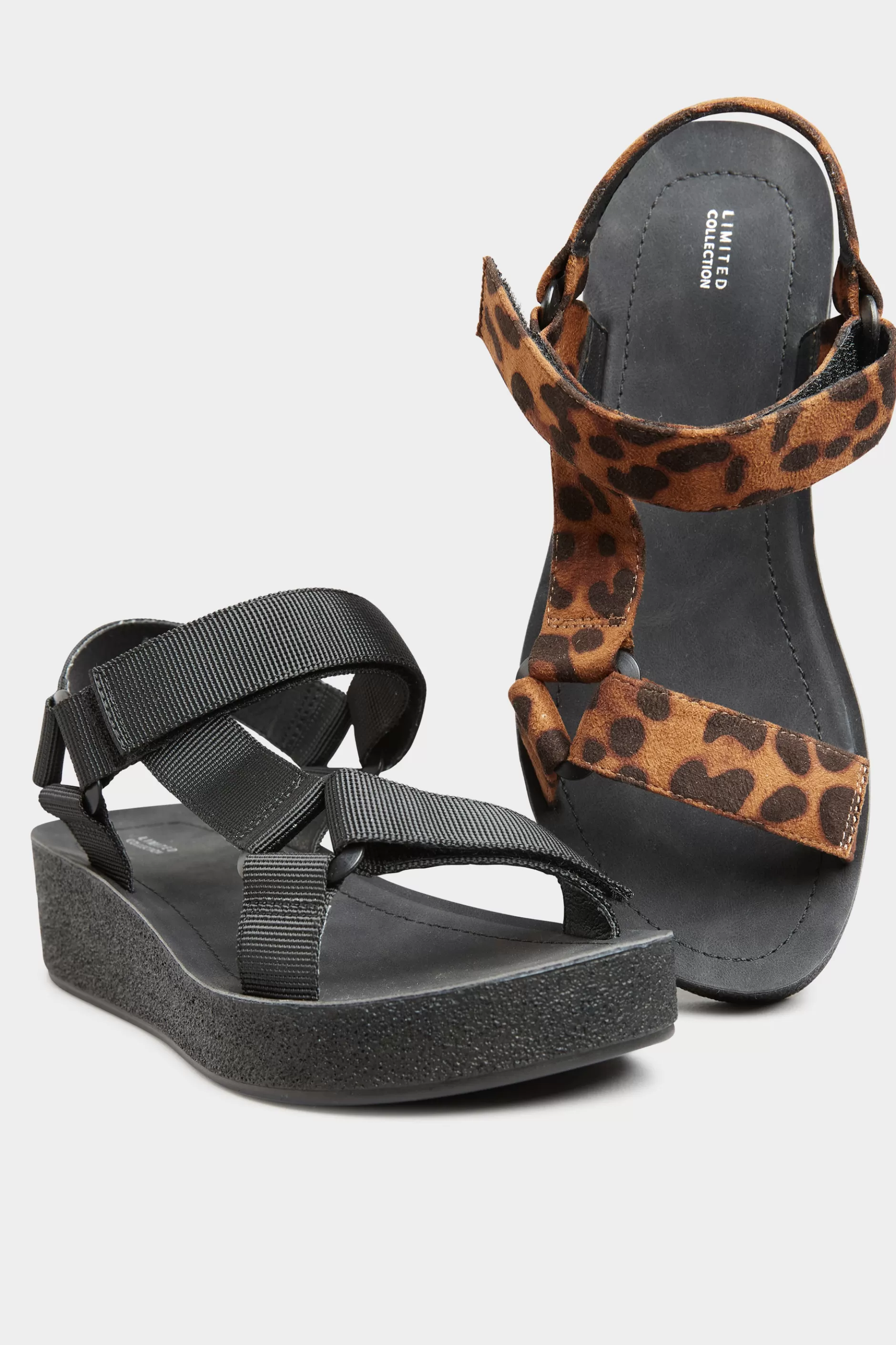 Women M&Co Sandals>Yours Yours Limited Collection Black Leopard Print Sporty Platform Sandals In Extra Wide Eee Fit