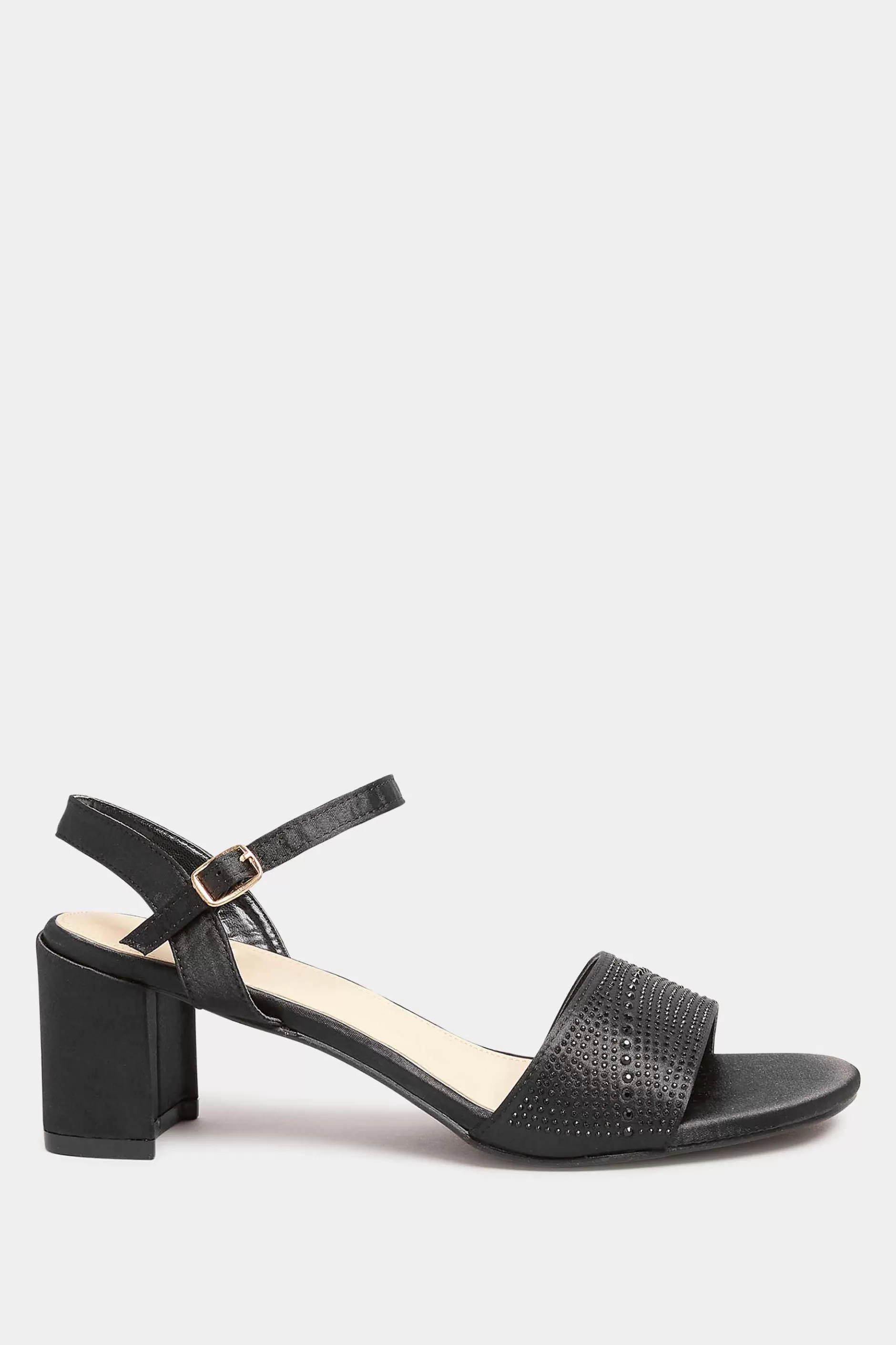 Women M&Co Heels>Yours Yours Limited Collection Black Satin Embellished Block Heel Sandals In Wide E Fit