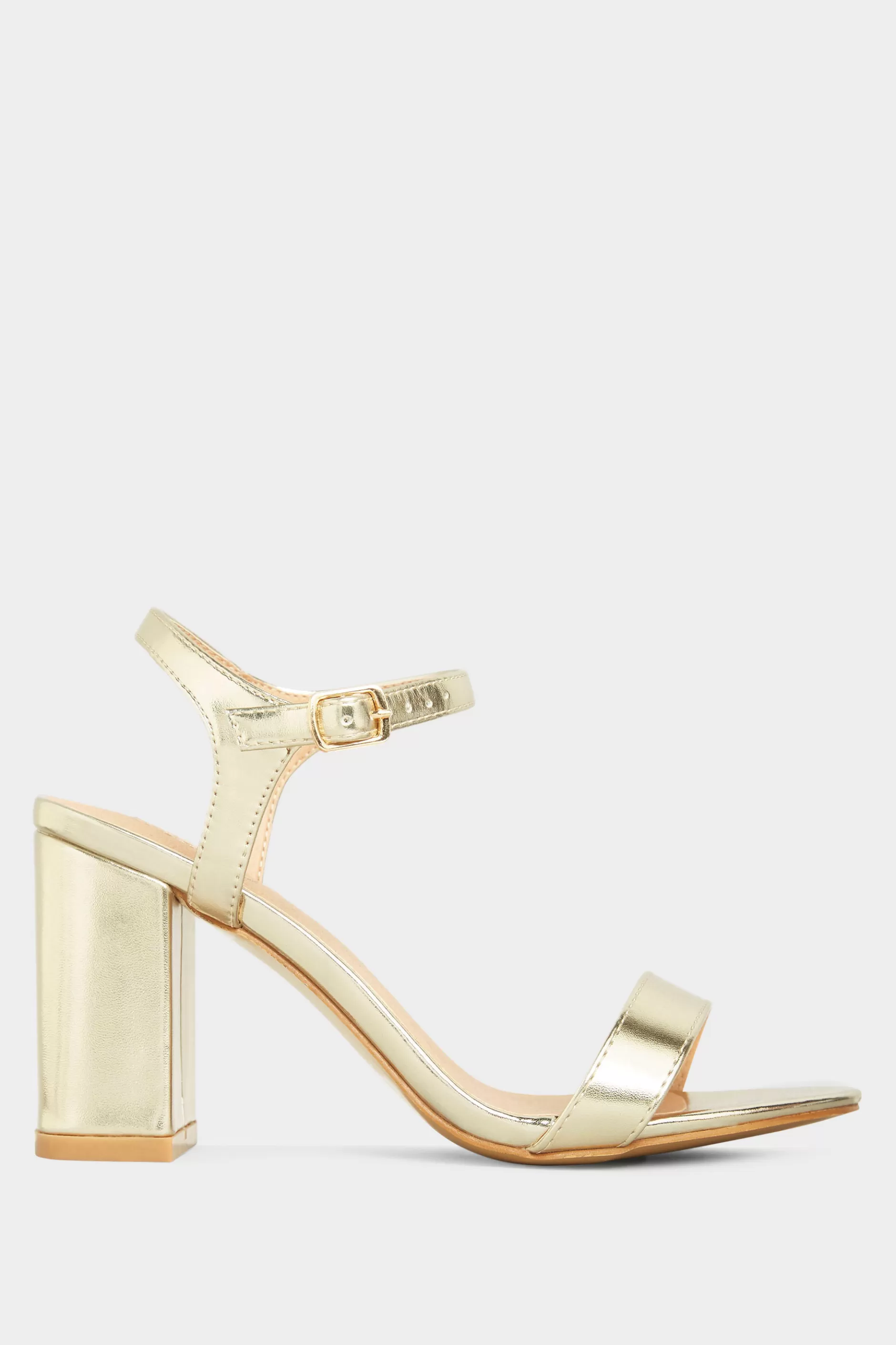 Women M&Co Heels>Yours Yours Limited Collection Gold Block Heeled Sandal In Wide E Fit & Extra Wide Eee Fit
