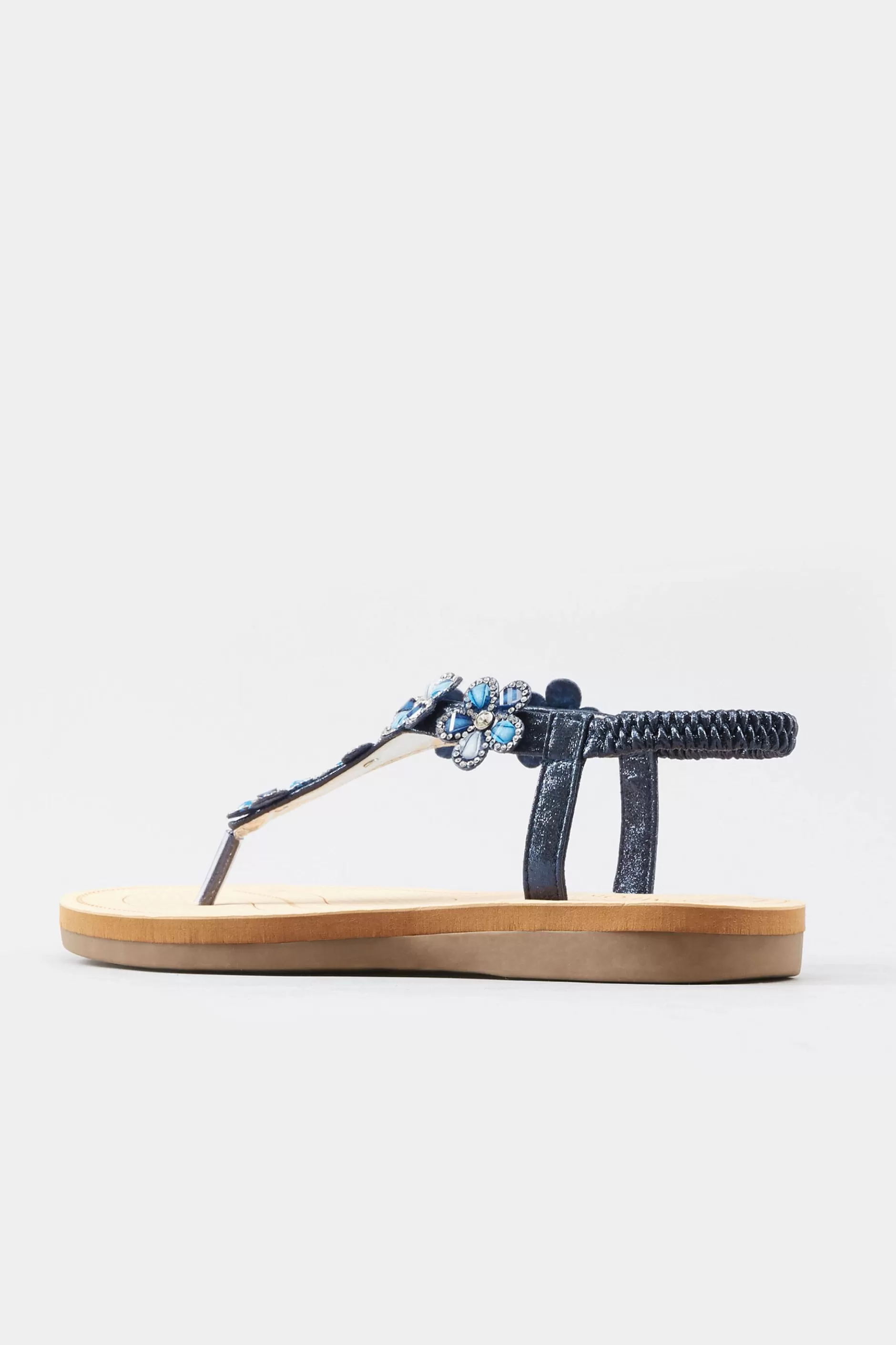 Women M&Co Flat Shoes>Yours Yours Navy Shimmer Diamante Flower Sandals In Wide E Fit & Extra Wide Eee Fit