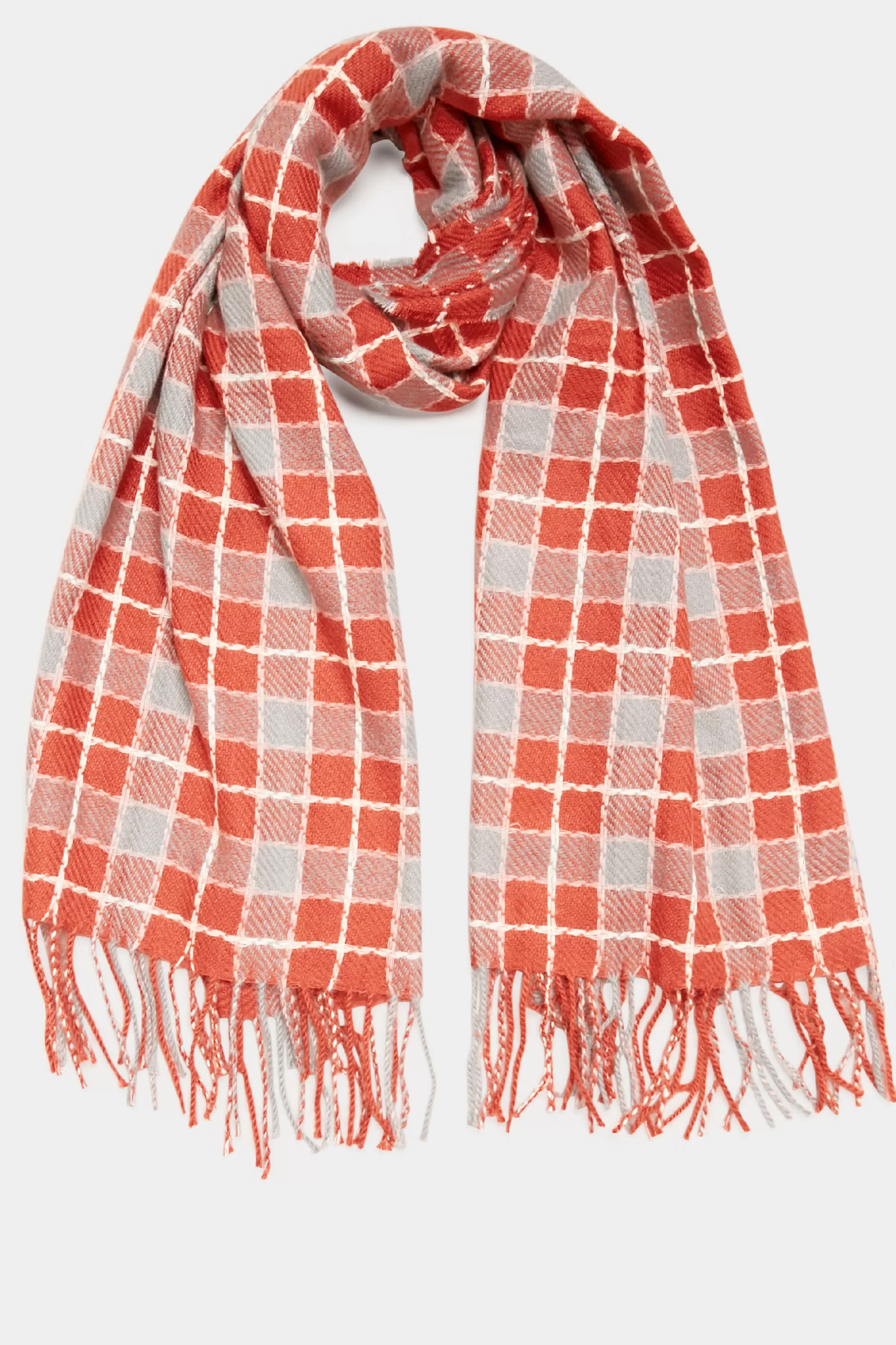 Women M&Co Scarves>Yours Yours Orange Check Print Tassel Scarf