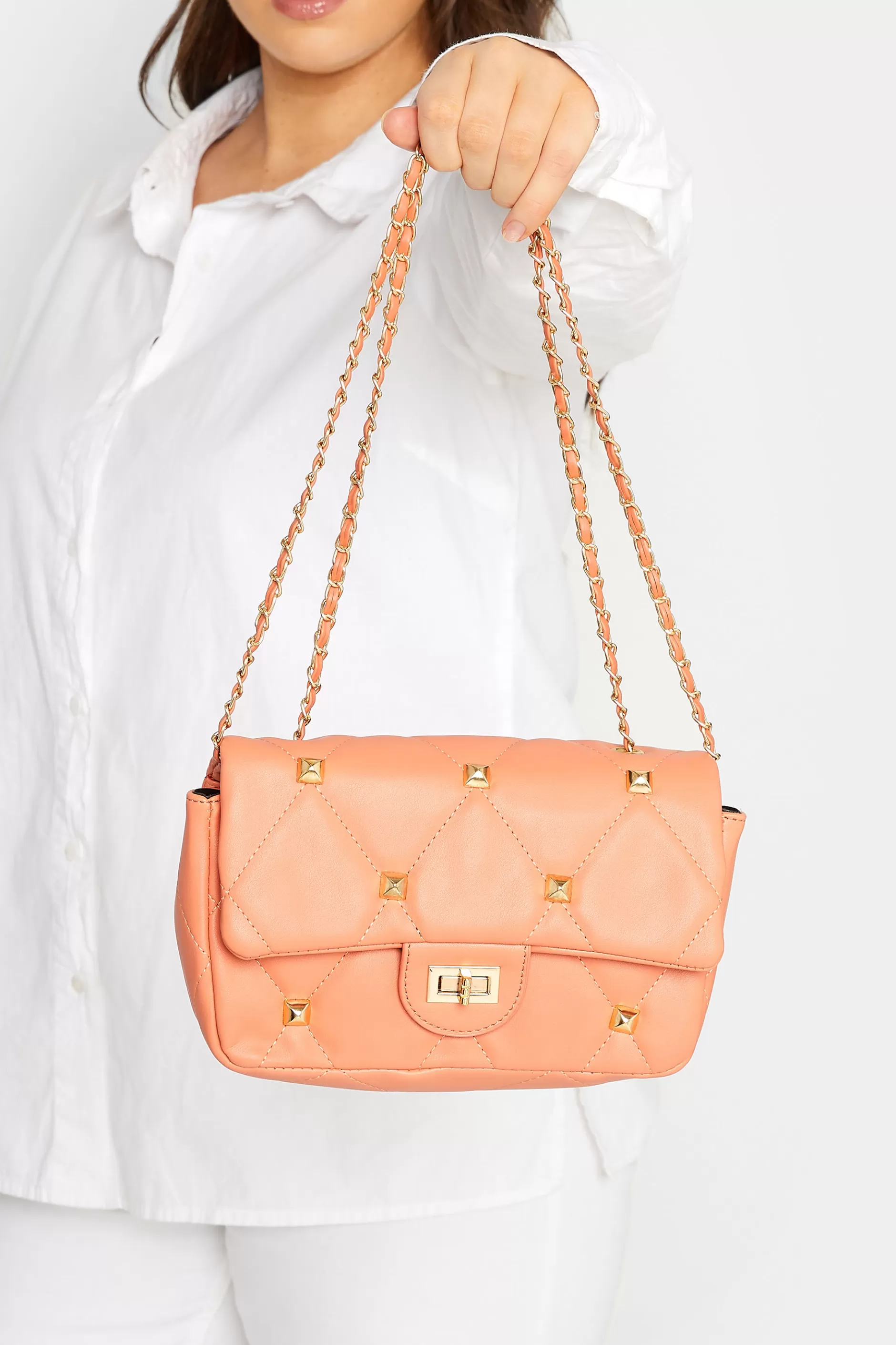 Women M&Co Bags>Yours Yours Orange Studded Quilted Chain Bag