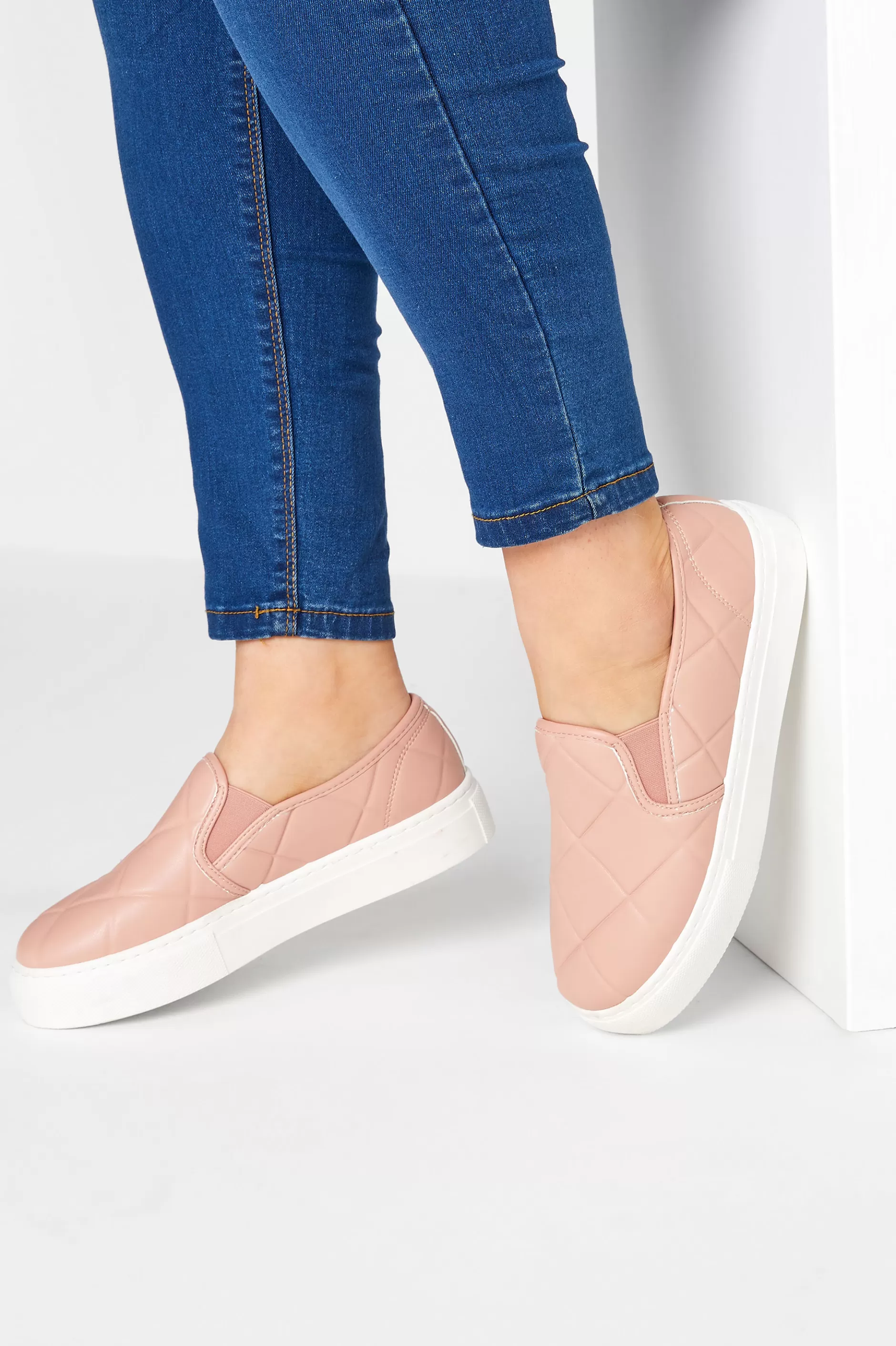 Women M Co Flat Shoes Yours Yours Pink Quilted Slip On Trainers In Extra Wide Eee Fit LadysStyle
