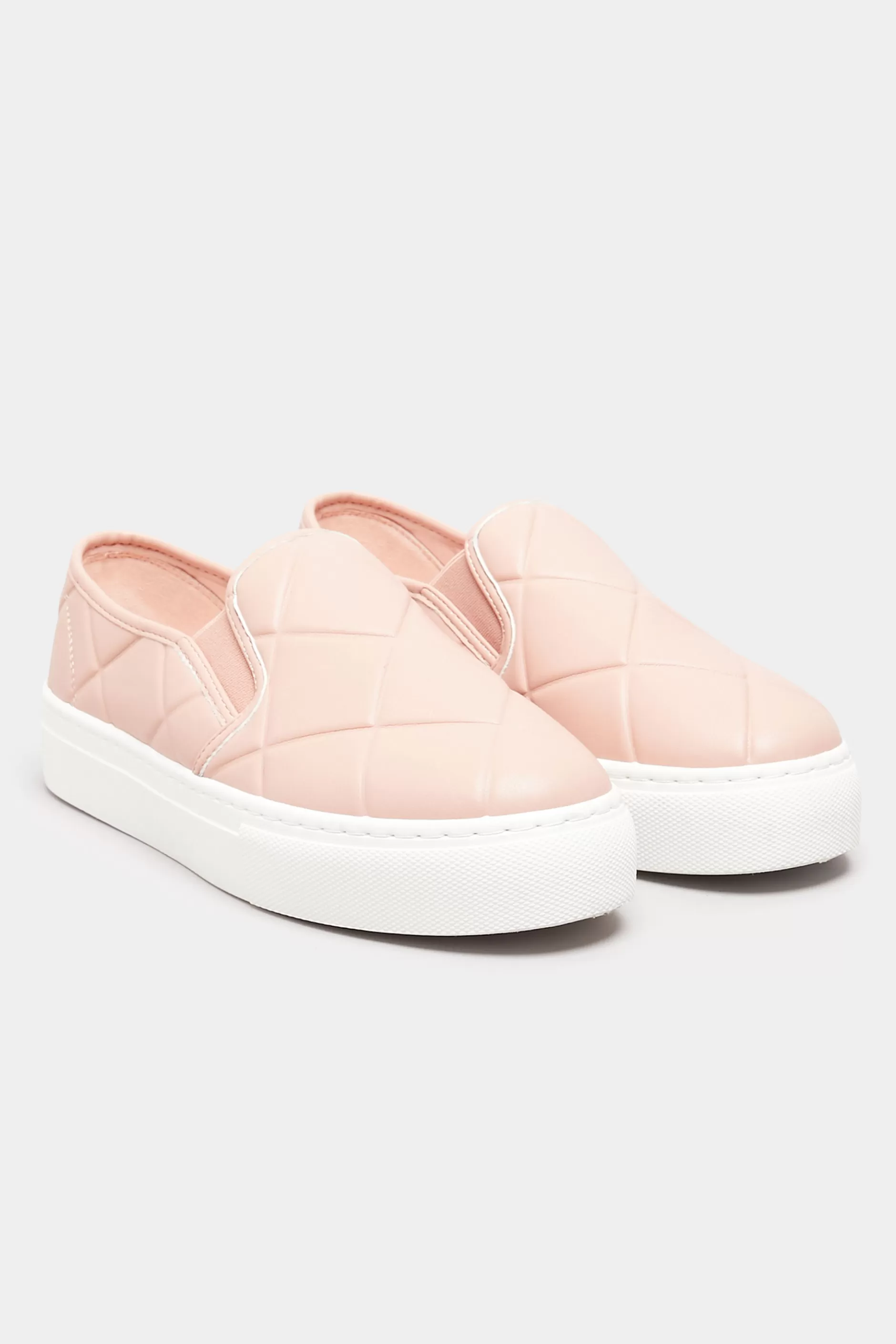 Women M&Co Flat Shoes>Yours Yours Pink Quilted Slip-On Trainers In Extra Wide Eee Fit