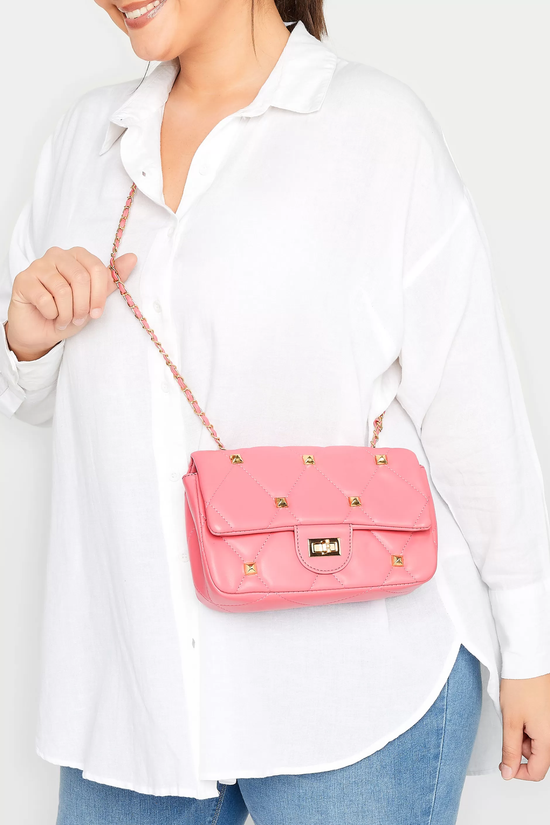 Women M&Co Bags>Yours Yours Pink Studded Quilted Chain Bag