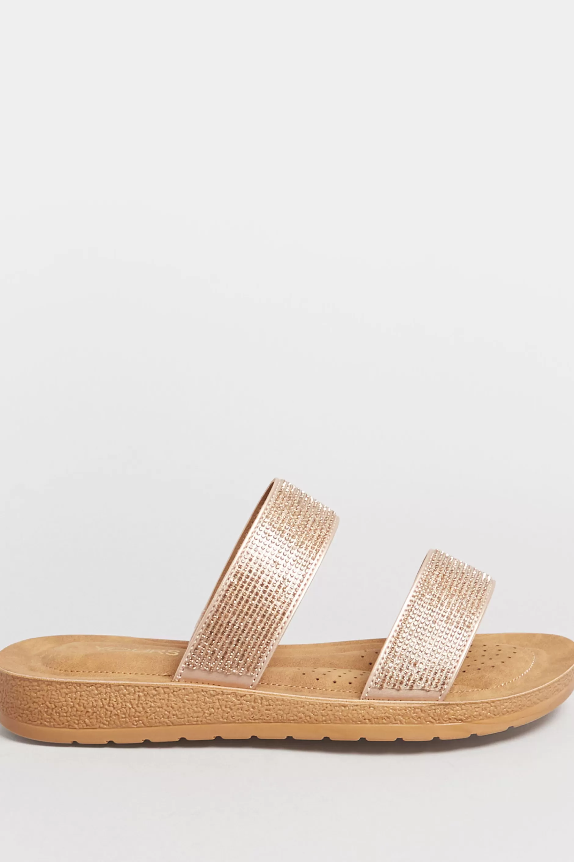 Women M&Co Mules & Sliders>Yours Yours Rose Gold & Brown Glitter Strap Mule Sandals In Extra Wide Eee Fit