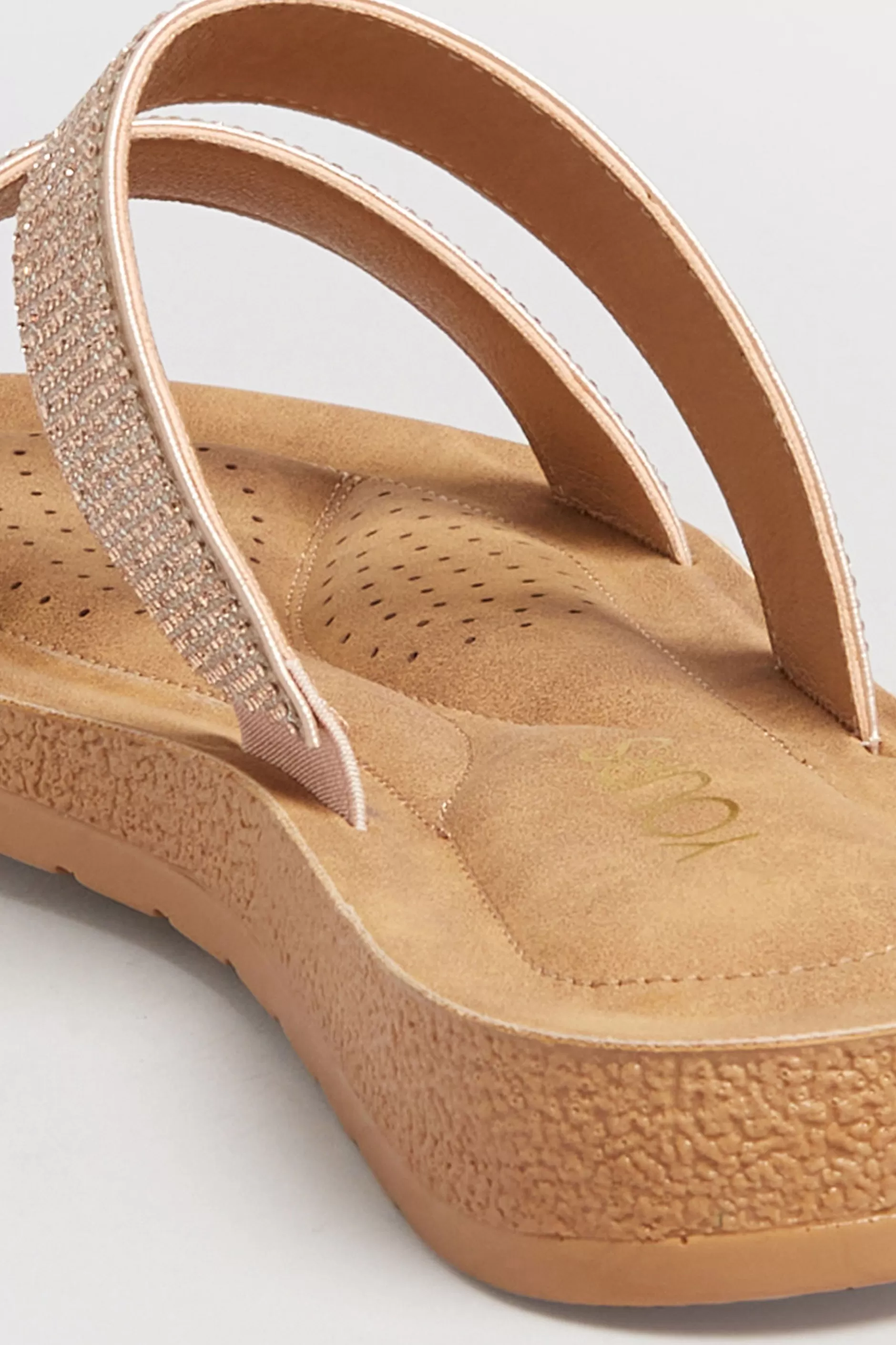 Women M&Co Mules & Sliders>Yours Yours Rose Gold & Brown Glitter Strap Mule Sandals In Extra Wide Eee Fit