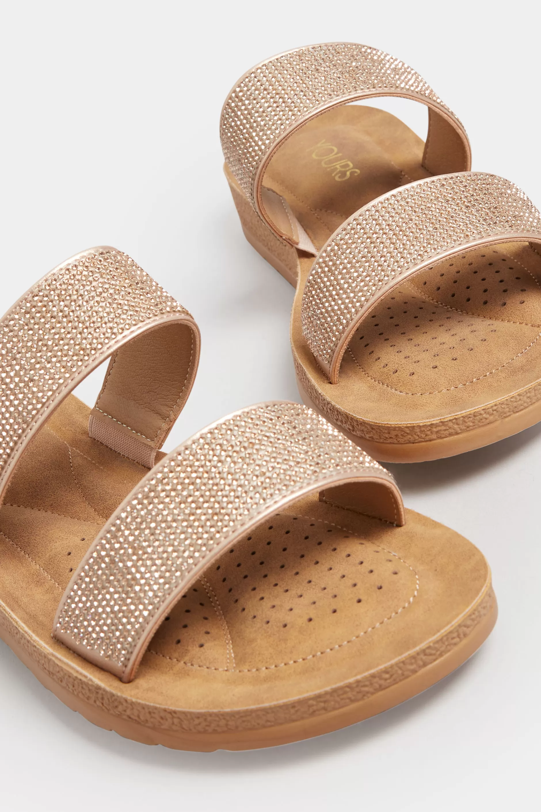 Women M&Co Mules & Sliders>Yours Yours Rose Gold & Brown Glitter Strap Mule Sandals In Extra Wide Eee Fit