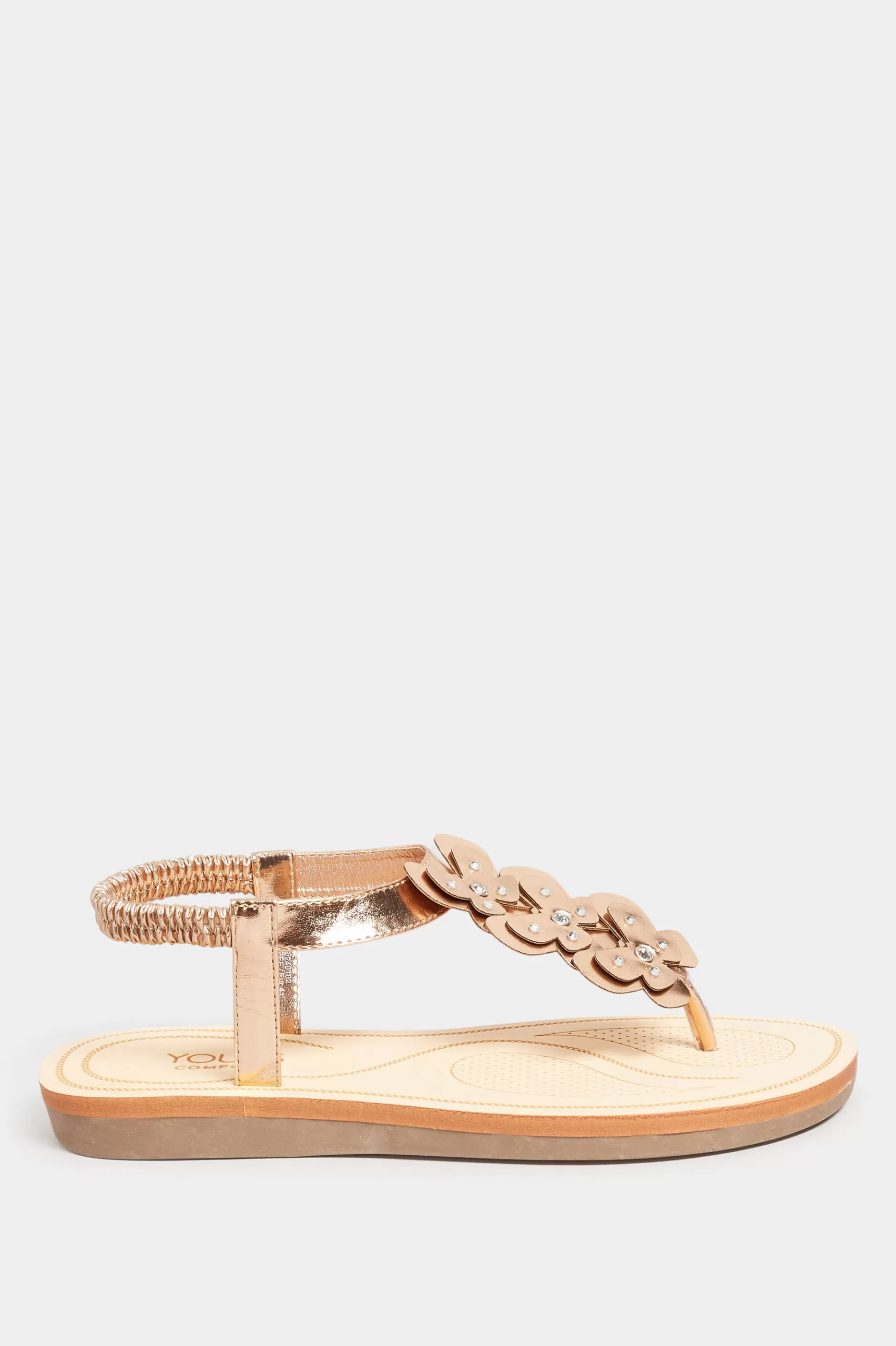 Women M&Co Flat Shoes>Yours Yours Rose Gold Diamante Butterfly Sandals In Extra Wide Eee Fit