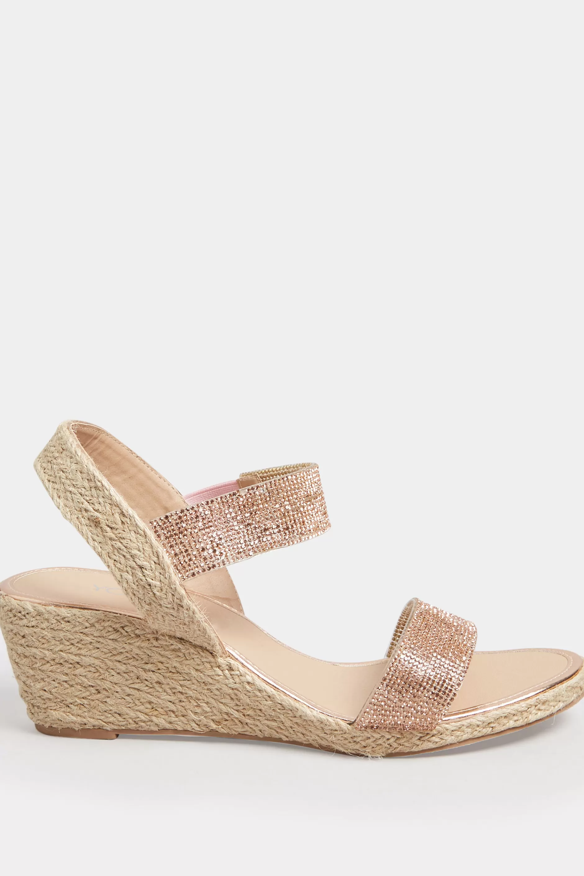 Women M&Co Sandals>Yours Yours Rose Gold Diamante Embellished Espadrille Wedges In Wide E Fit & Extra Wide Eee Fit