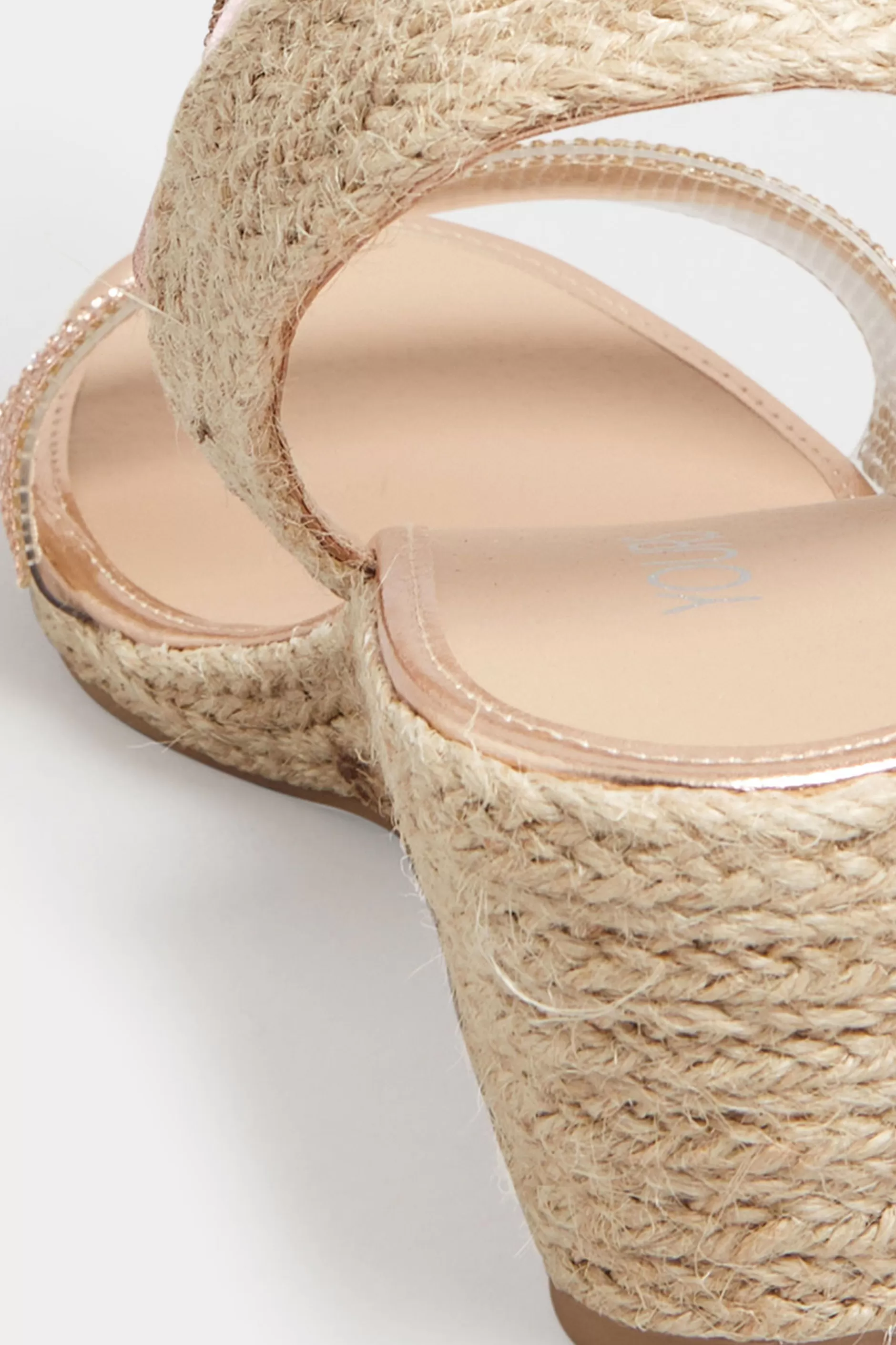Women M&Co Sandals>Yours Yours Rose Gold Diamante Embellished Espadrille Wedges In Wide E Fit & Extra Wide Eee Fit