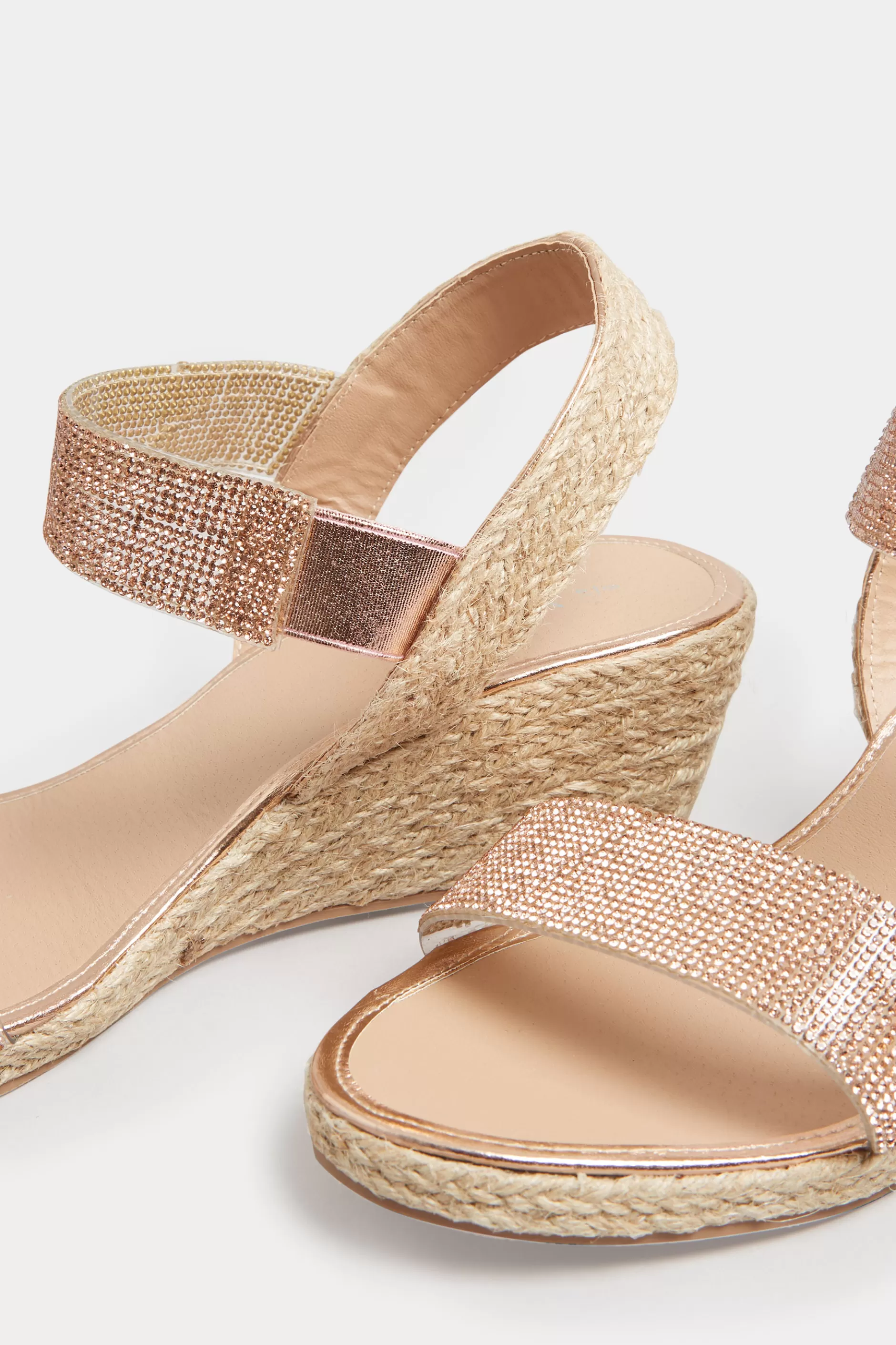 Women M&Co Sandals>Yours Yours Rose Gold Diamante Embellished Espadrille Wedges In Wide E Fit & Extra Wide Eee Fit