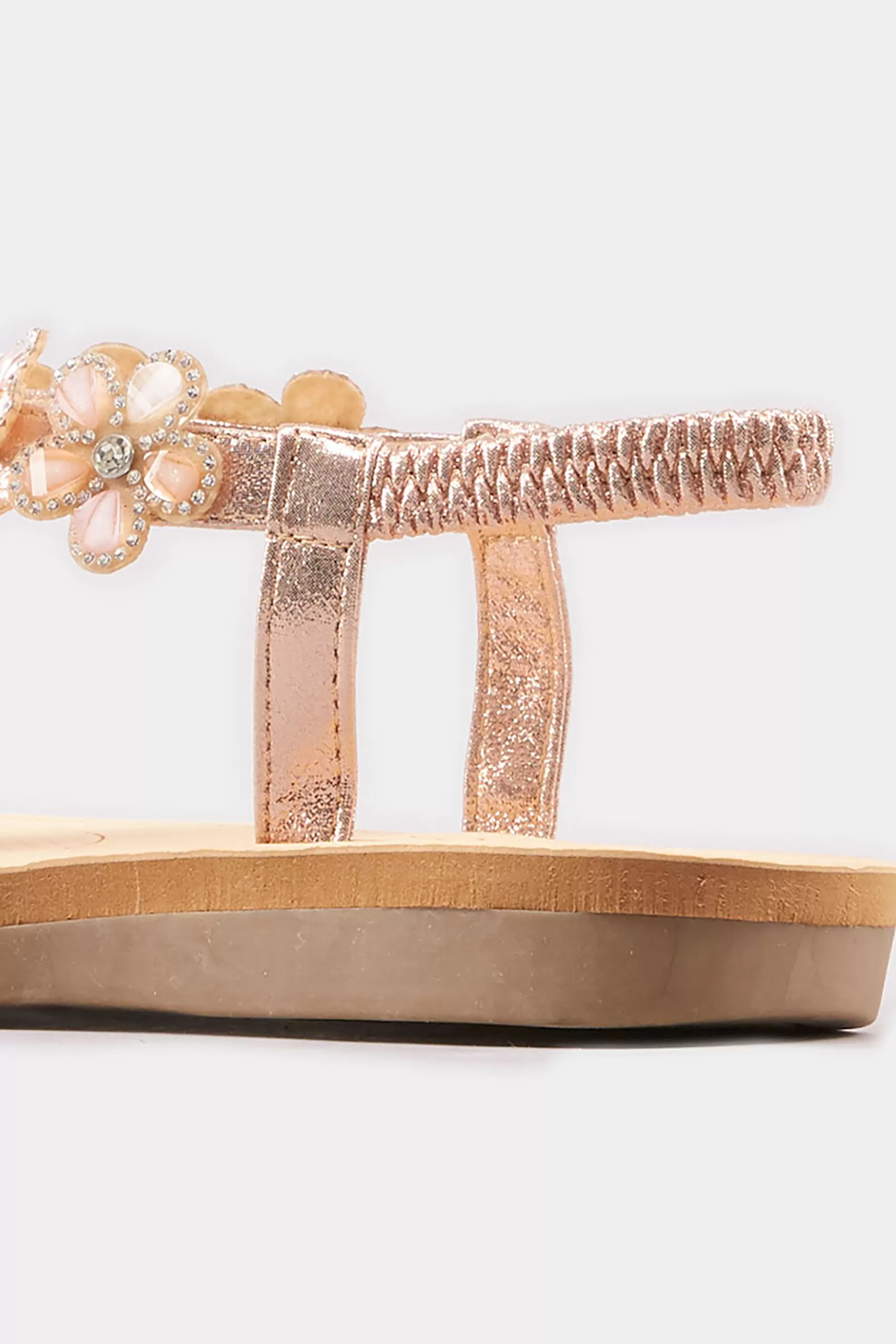 Women M&Co Sandals>Yours Yours Rose Gold Diamante Flower Sandals In Wide E Fit & Extra Wide Fit