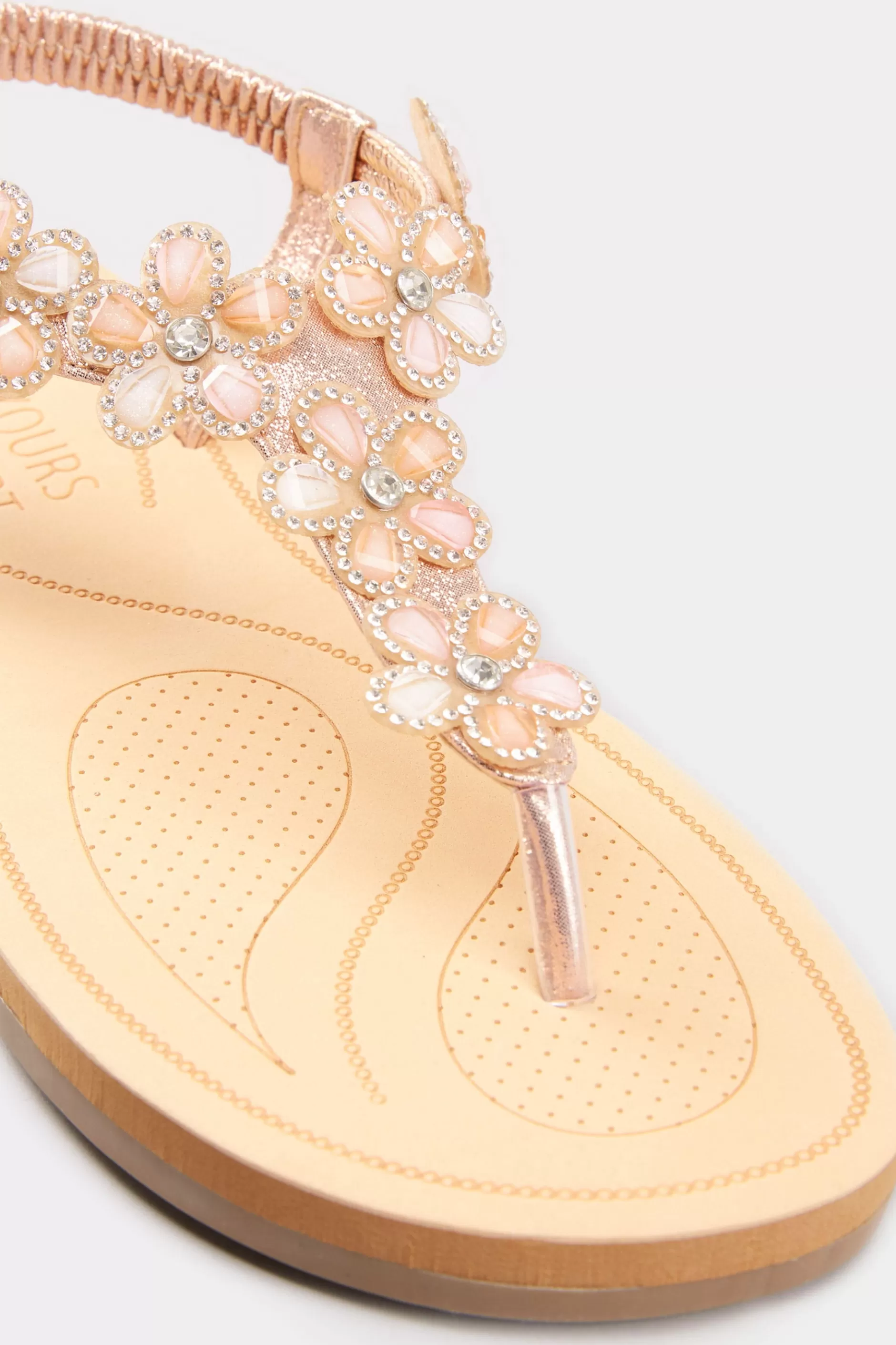 Women M&Co Sandals>Yours Yours Rose Gold Diamante Flower Sandals In Wide E Fit & Extra Wide Fit
