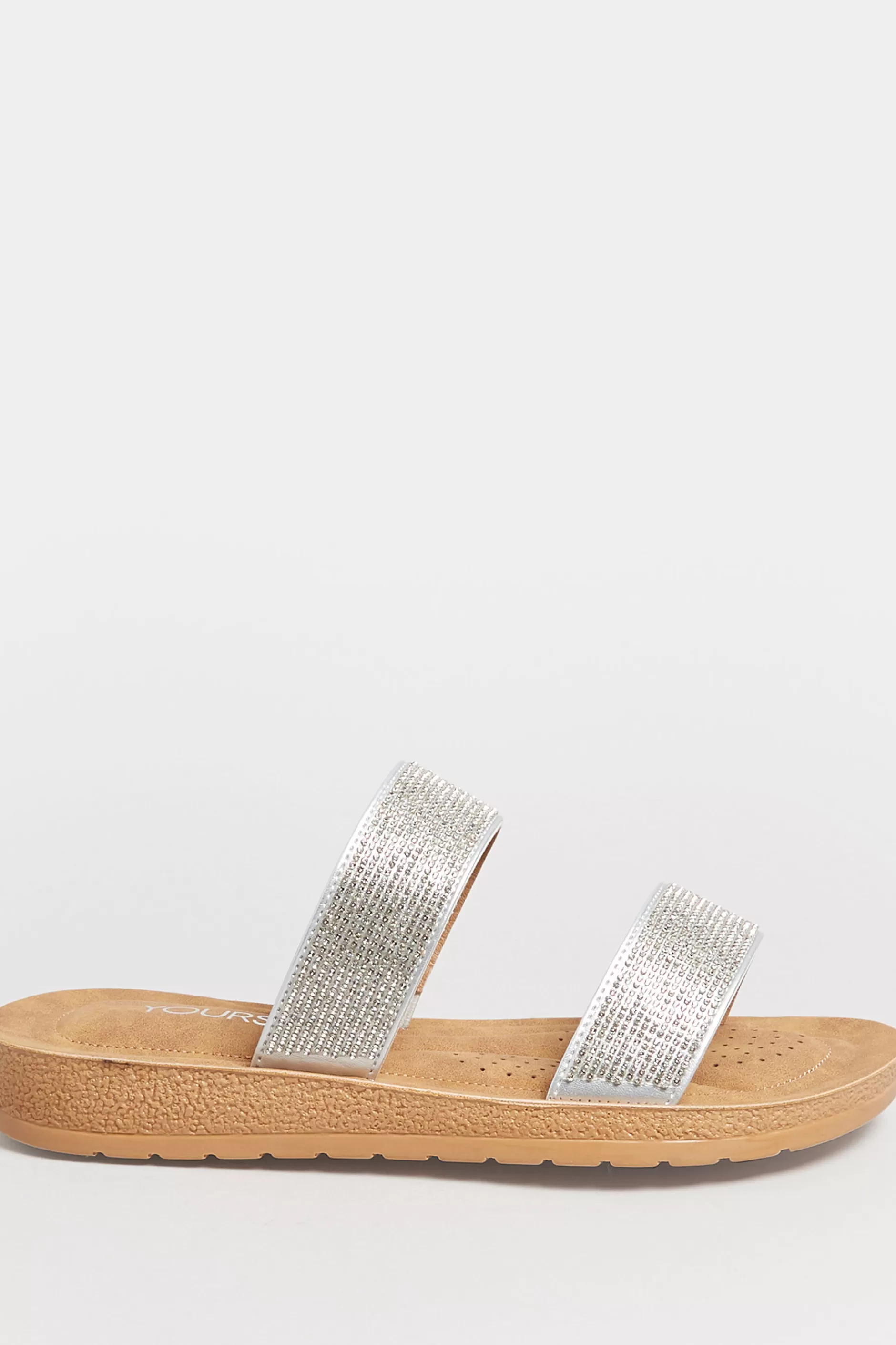 Women M&Co Mules & Sliders>Yours Yours Silver & Brown Glitter Strap Mule Sandals In Extra Wide Eee Fit