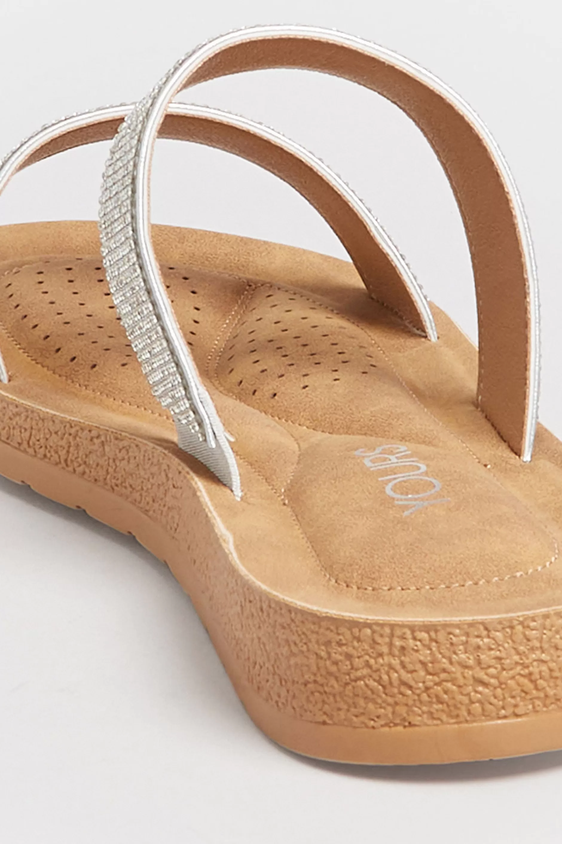 Women M&Co Mules & Sliders>Yours Yours Silver & Brown Glitter Strap Mule Sandals In Extra Wide Eee Fit