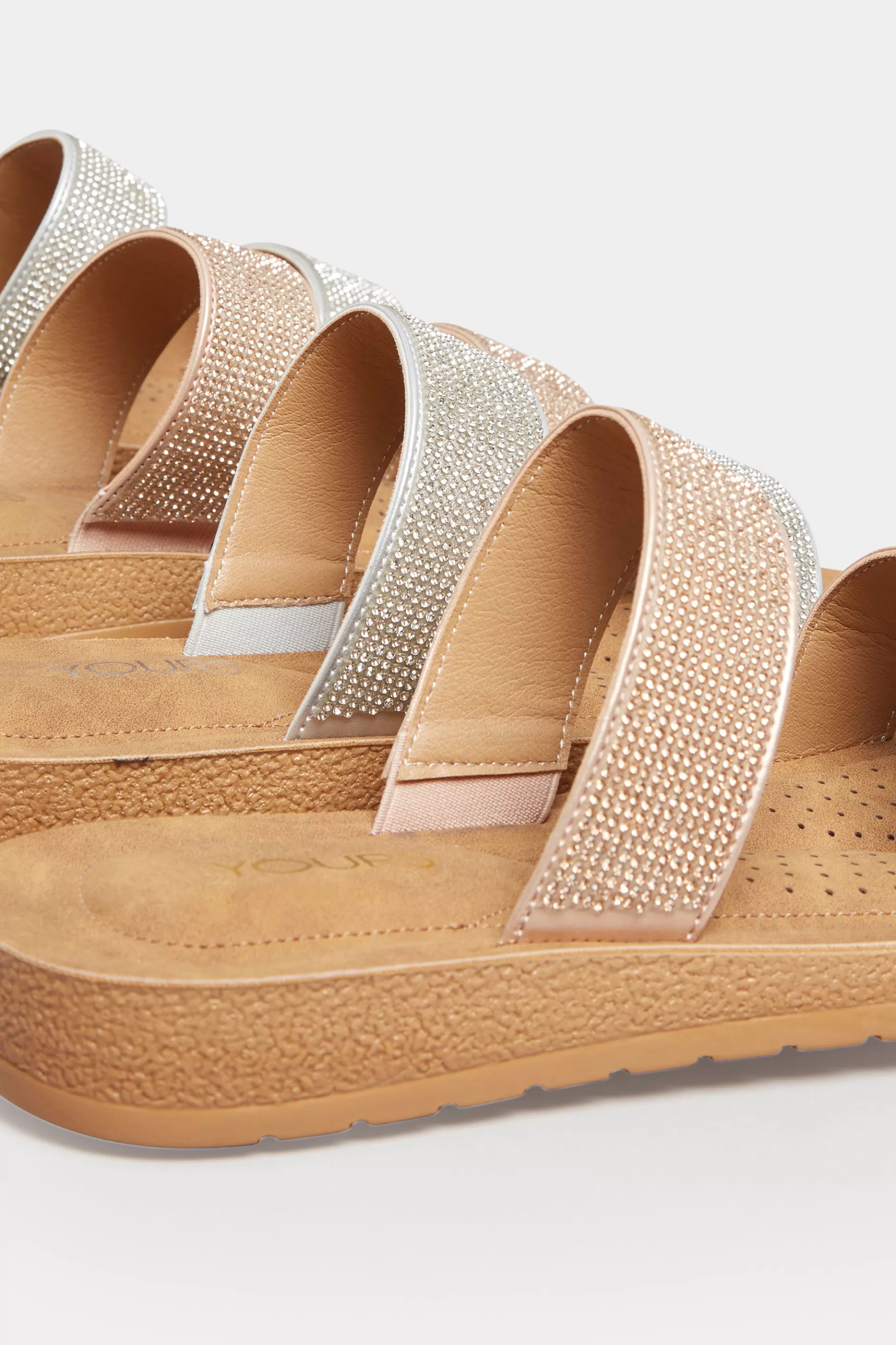 Women M&Co Mules & Sliders>Yours Yours Silver & Brown Glitter Strap Mule Sandals In Extra Wide Eee Fit