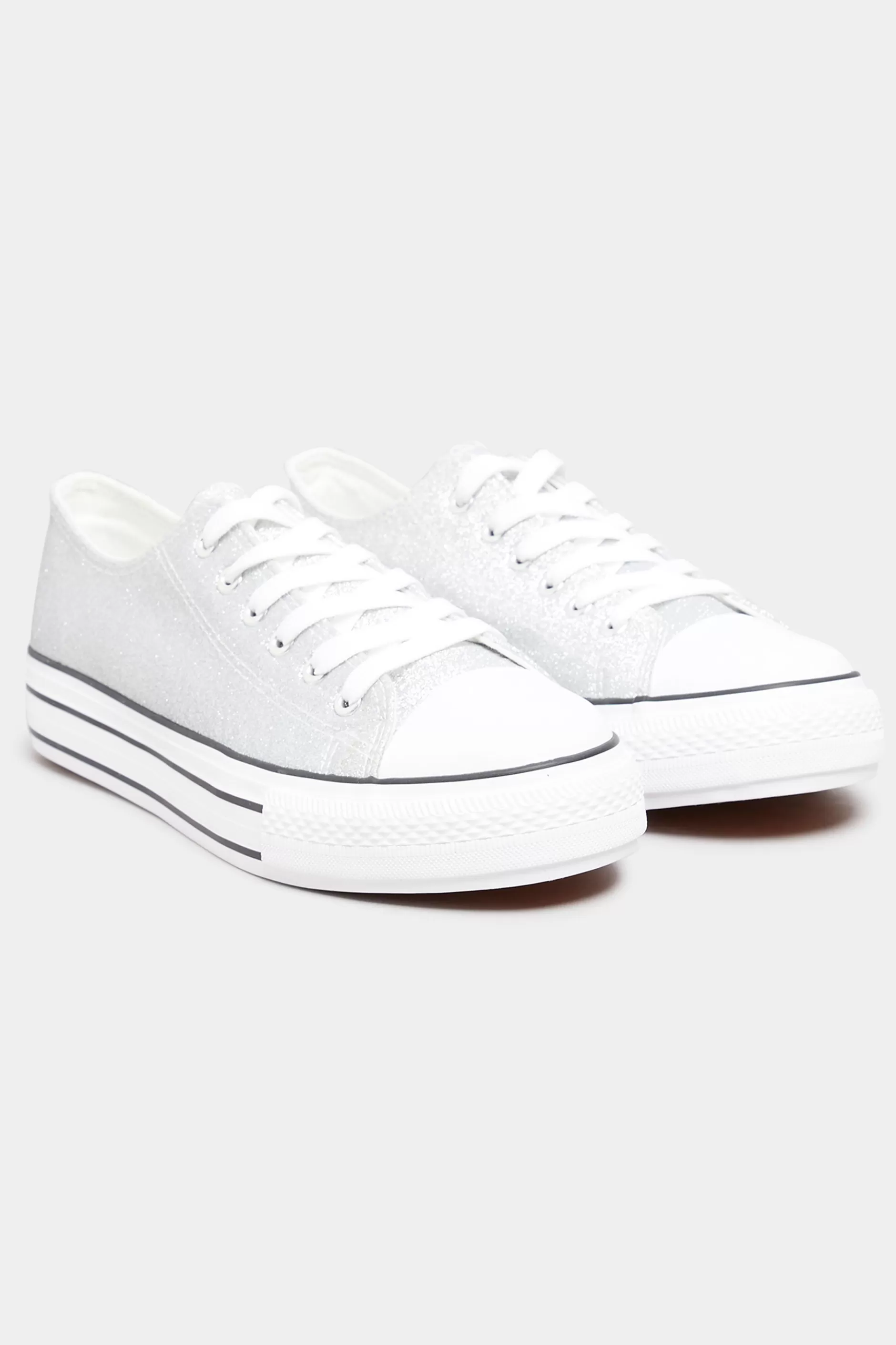 Women M&Co Trainers>Yours Yours Silver Canvas Glitter Platform Trainers In Wide E Fit