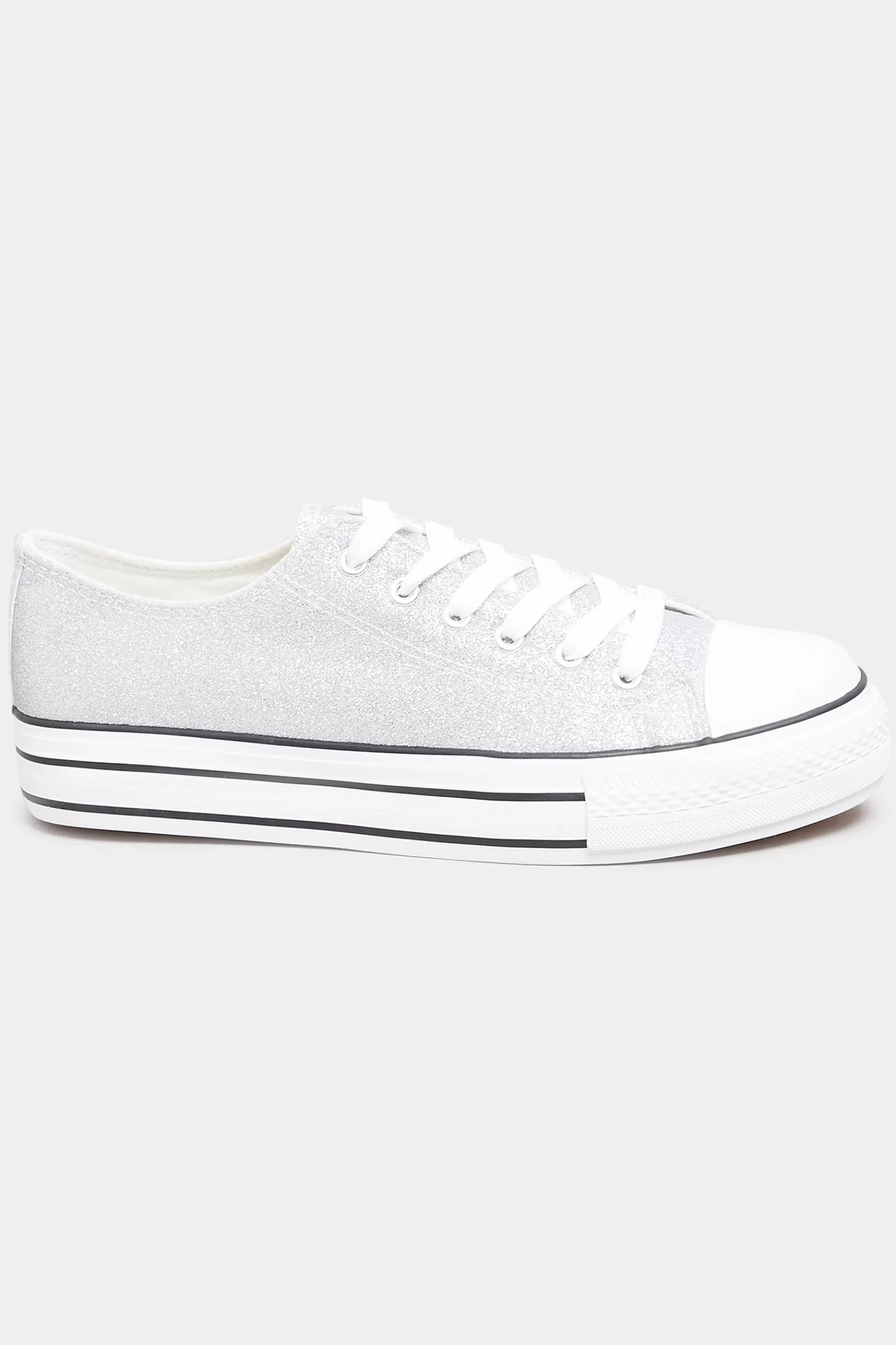 Women M&Co Trainers>Yours Yours Silver Canvas Glitter Platform Trainers In Wide E Fit