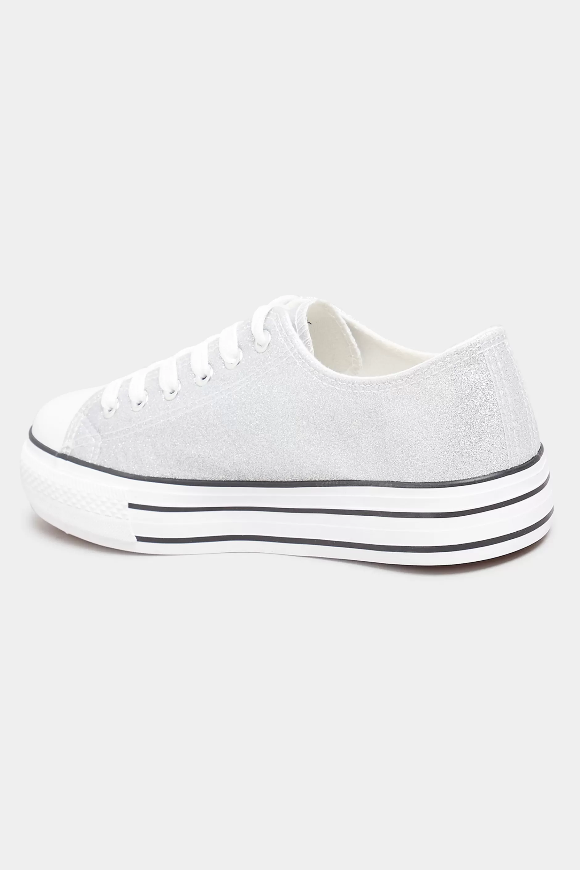Women M&Co Trainers>Yours Yours Silver Canvas Glitter Platform Trainers In Wide E Fit