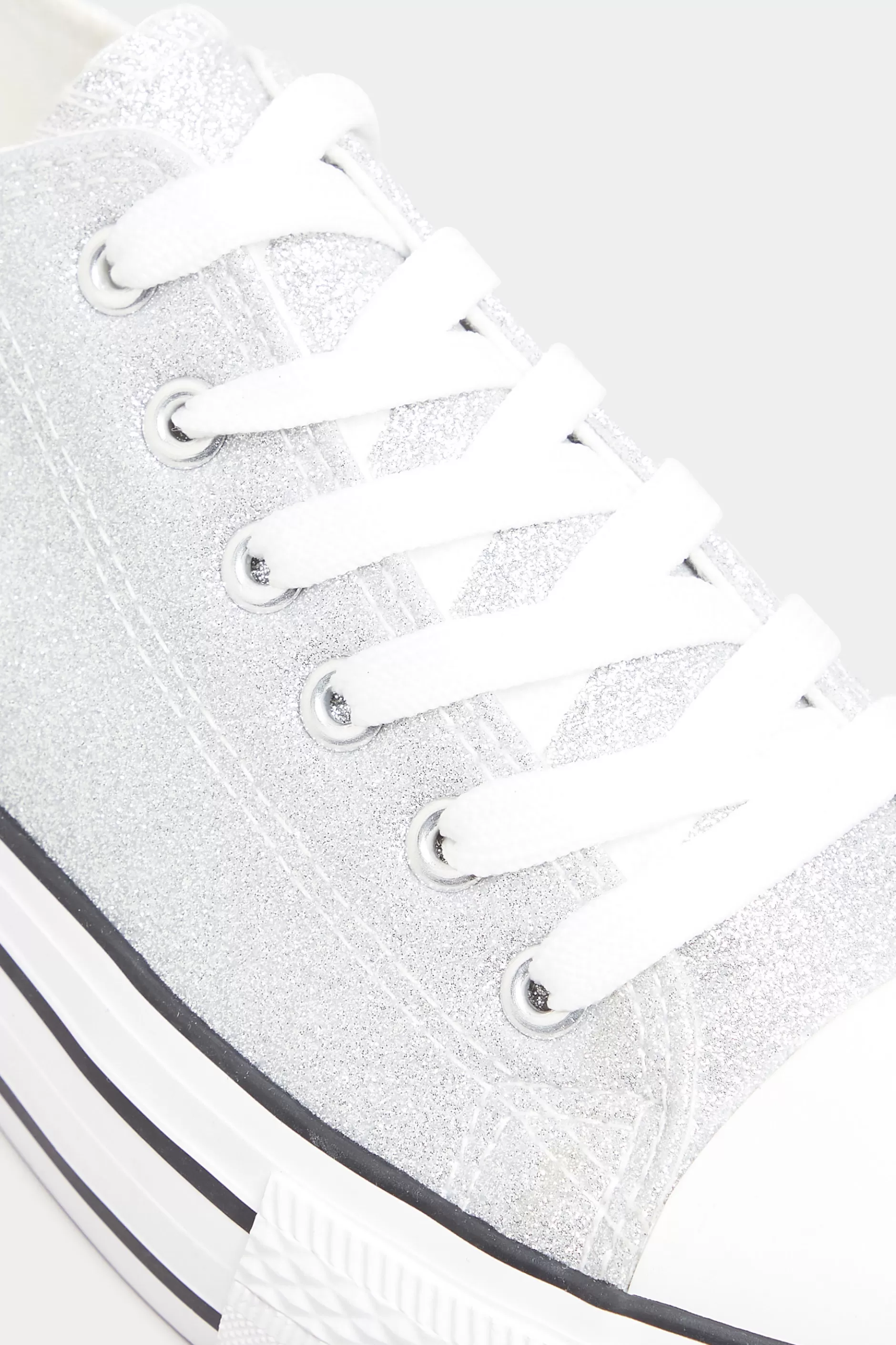 Women M&Co Trainers>Yours Yours Silver Canvas Glitter Platform Trainers In Wide E Fit
