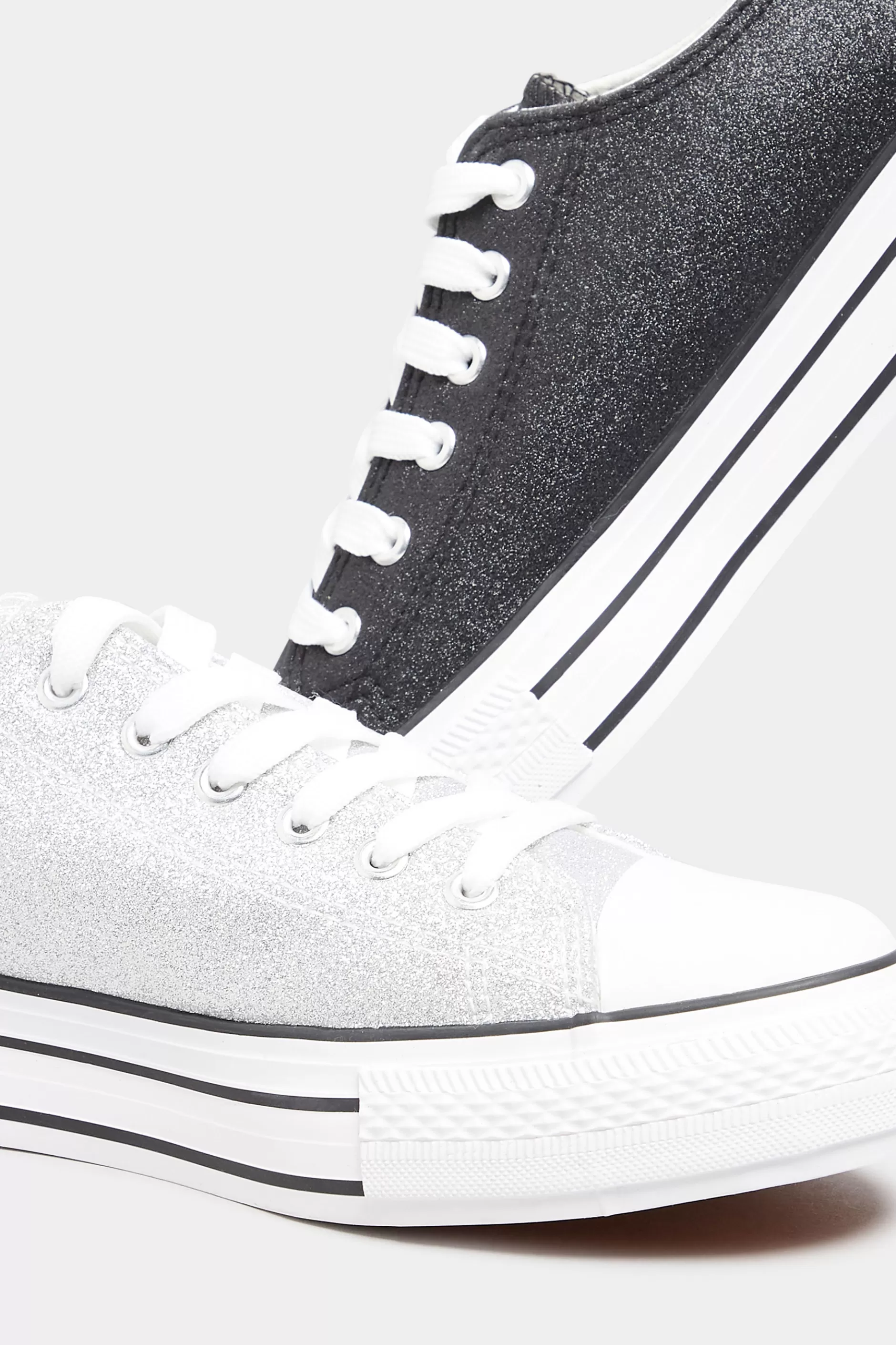 Women M&Co Trainers>Yours Yours Silver Canvas Glitter Platform Trainers In Wide E Fit