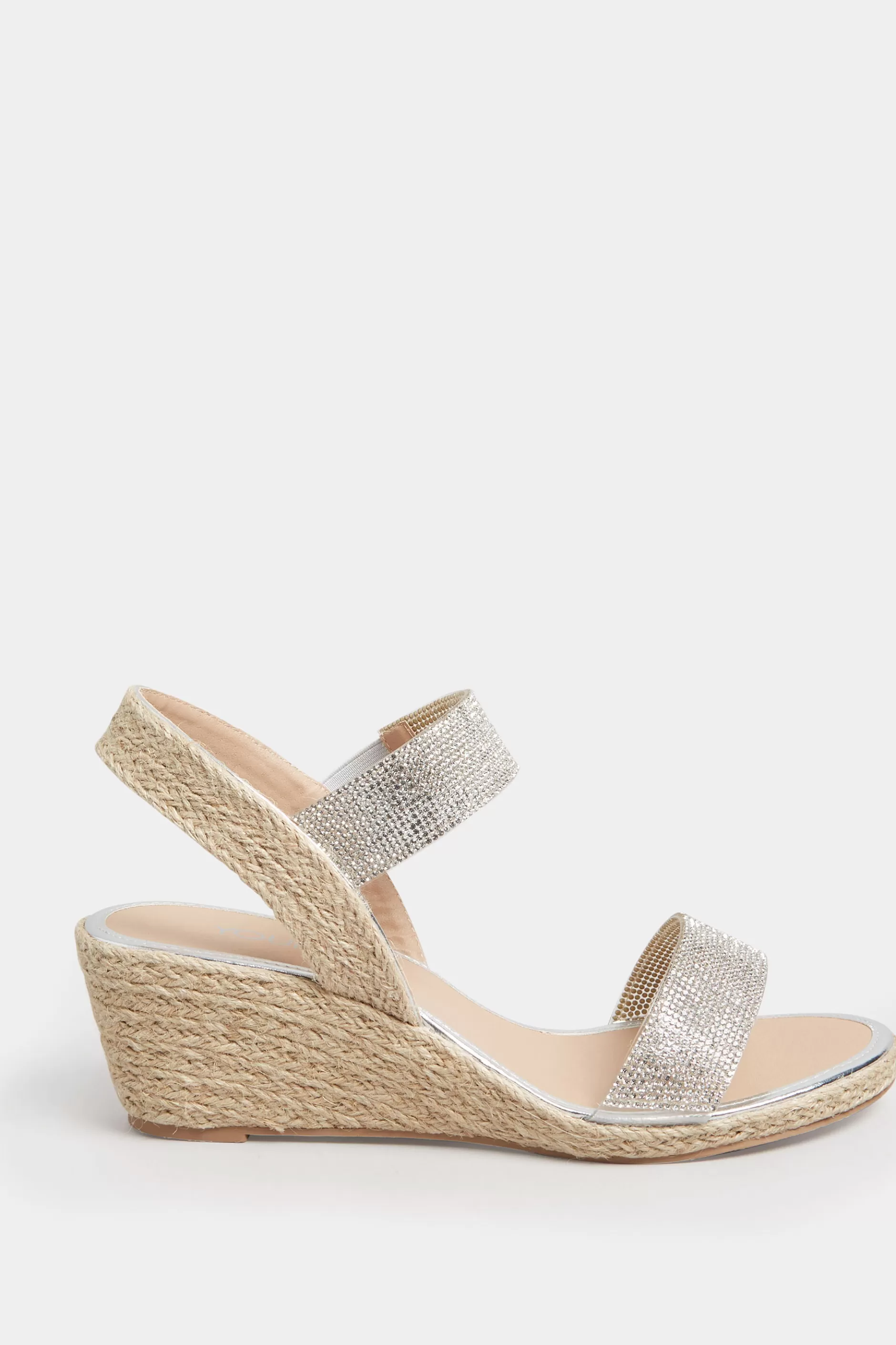 Women M&Co Heels>Yours Yours Silver Espadrille Wedge Sandals In Wide E Fit & Extra Wide Eee Fit