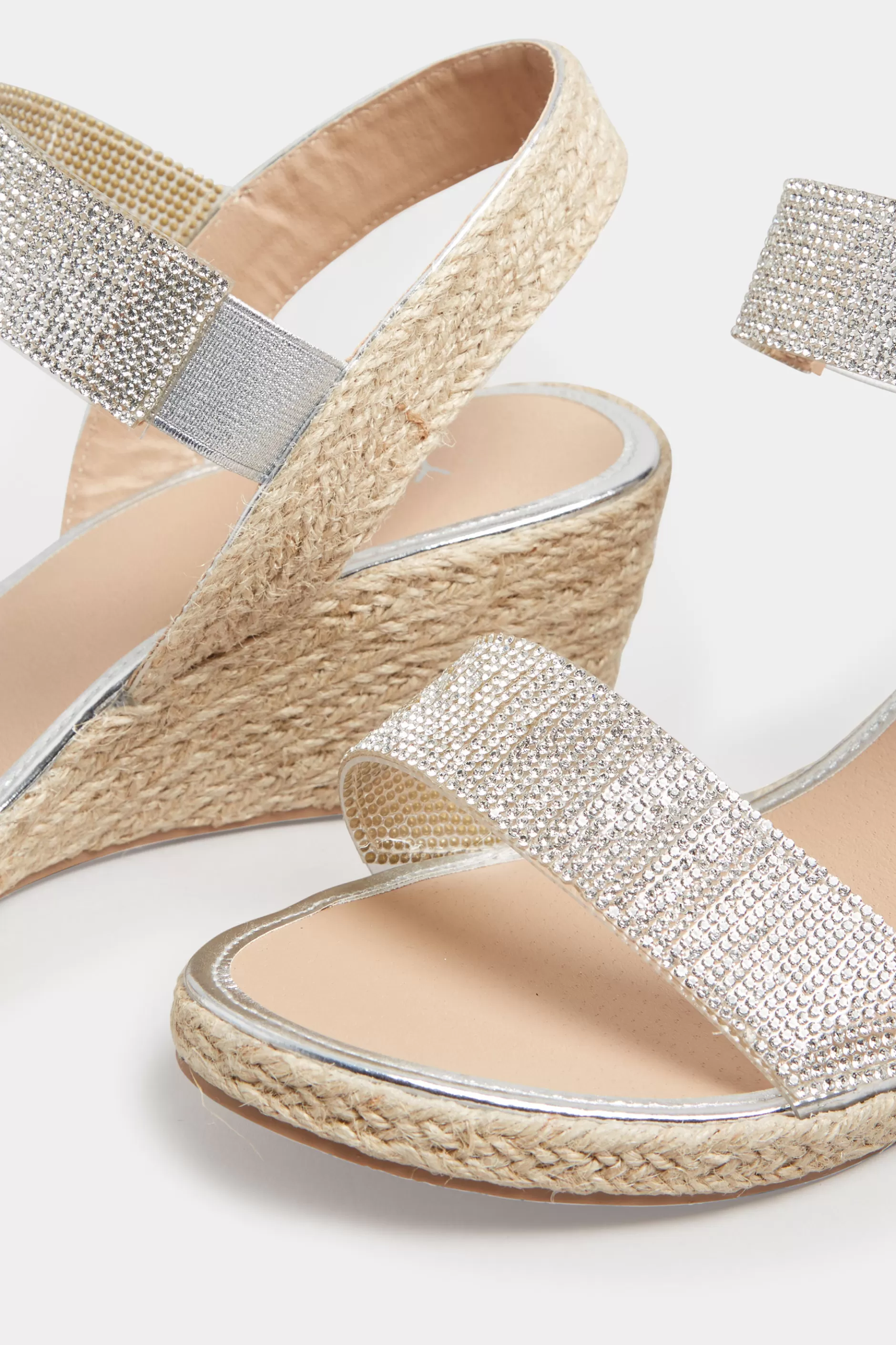 Women M&Co Heels>Yours Yours Silver Espadrille Wedge Sandals In Wide E Fit & Extra Wide Eee Fit