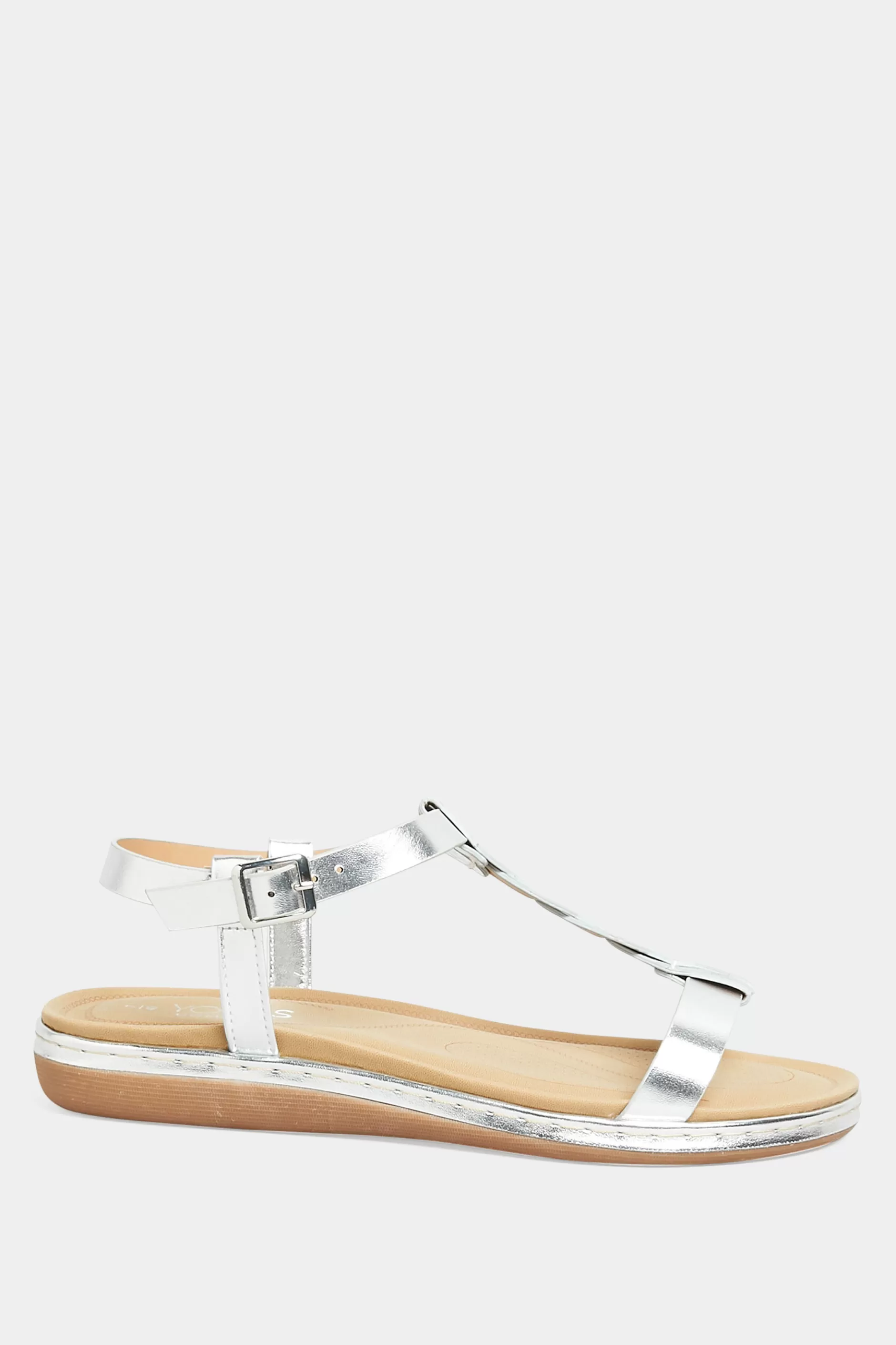Women M&Co Flat Shoes>Yours Yours Silver Plaited Strap Sandals In Wide E Fit & Extra Wide Eee Fit
