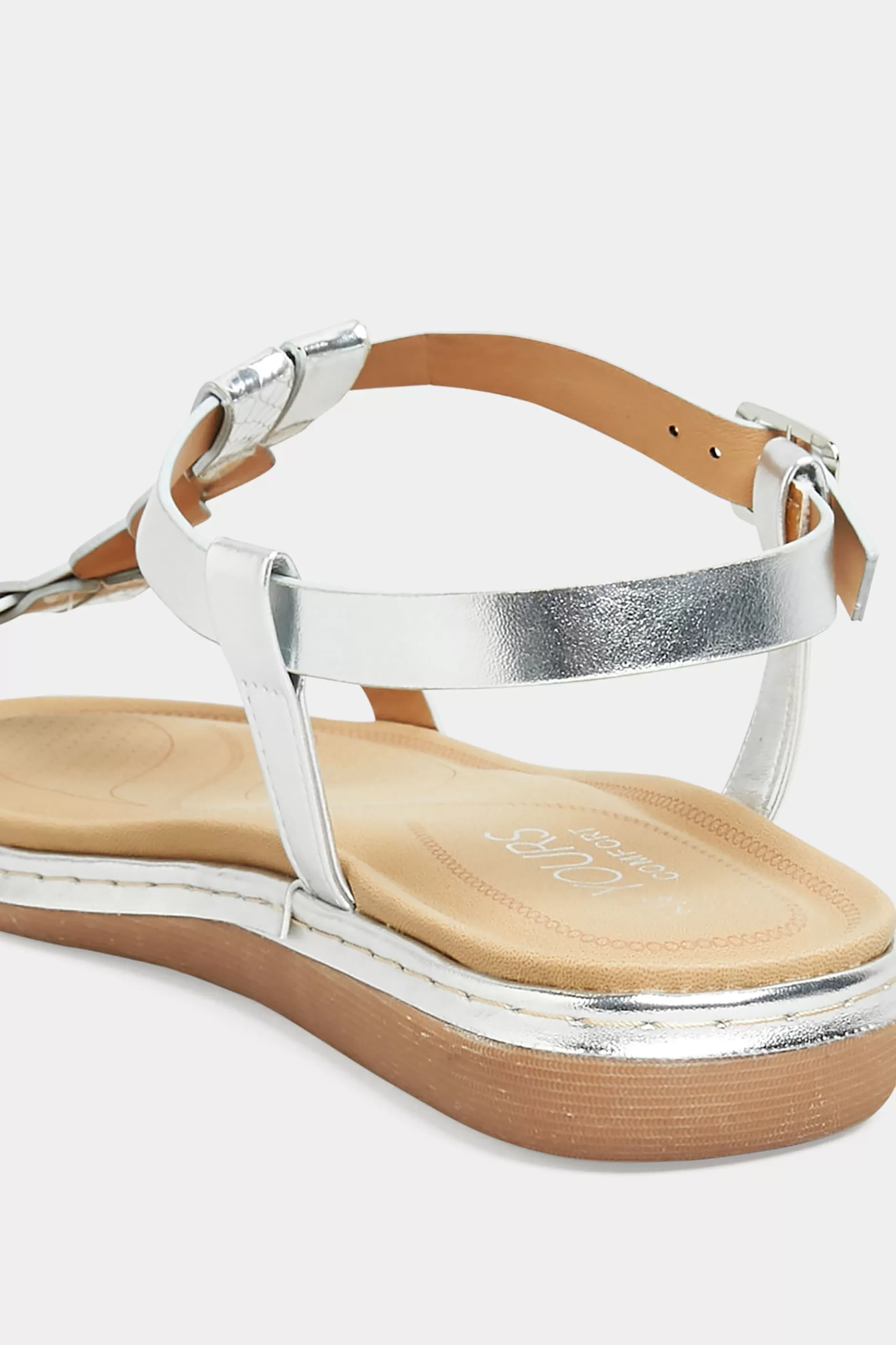 Women M&Co Flat Shoes>Yours Yours Silver Plaited Strap Sandals In Wide E Fit & Extra Wide Eee Fit